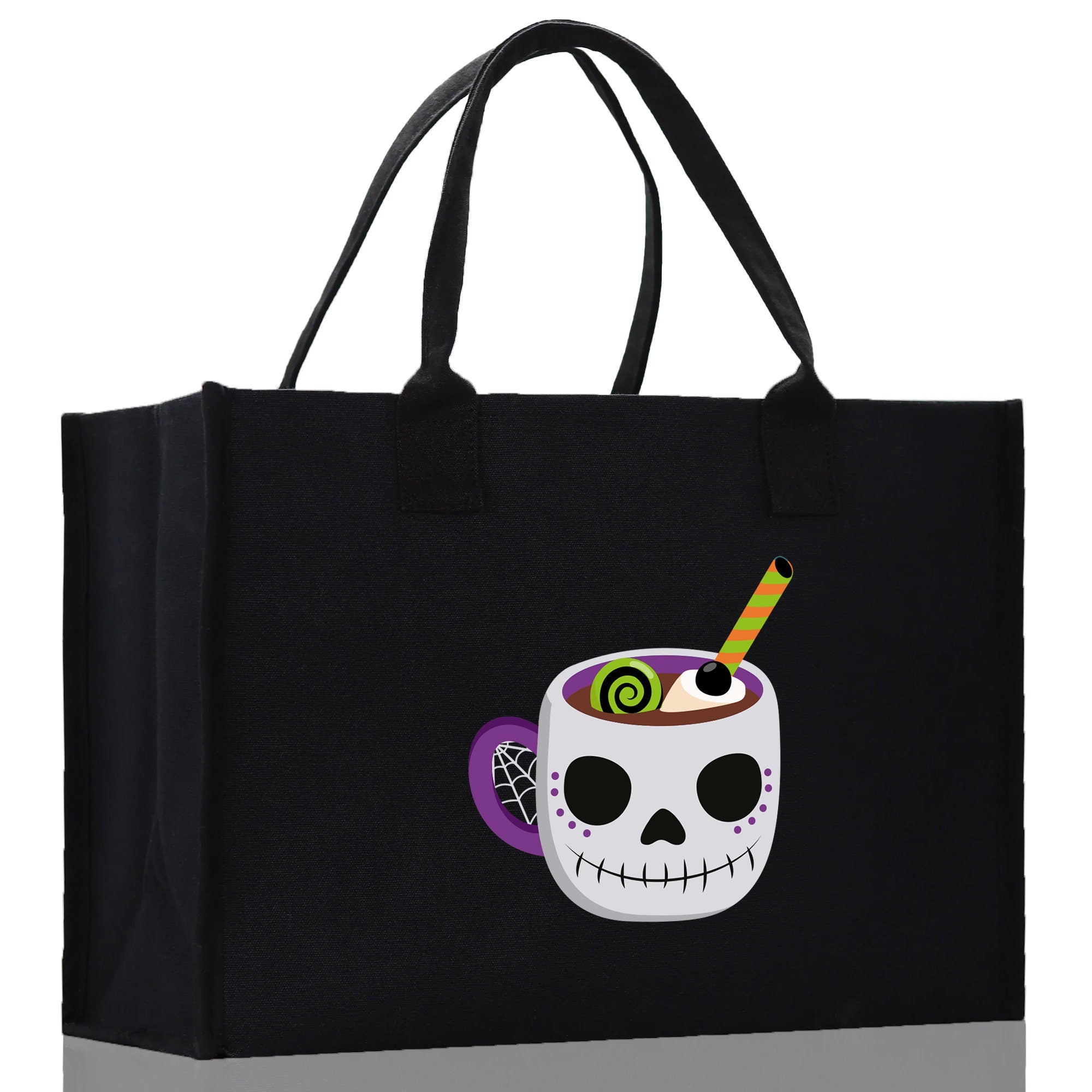 Halloween Trick or Treat Tote Bag Halloween Tote Bag for Kids Halloween Gift Halloween Candy Bag Halloween Doodles Cute Canvas Tote Bag - Aaria Tees Aaria Tees