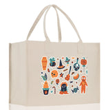 Halloween Trick or Treat Tote Bag Halloween Tote Bag for Kids Halloween Gift Halloween Candy Bag Halloween Doodles Cute Canvas Tote Bag - Aaria Tees Aaria Tees