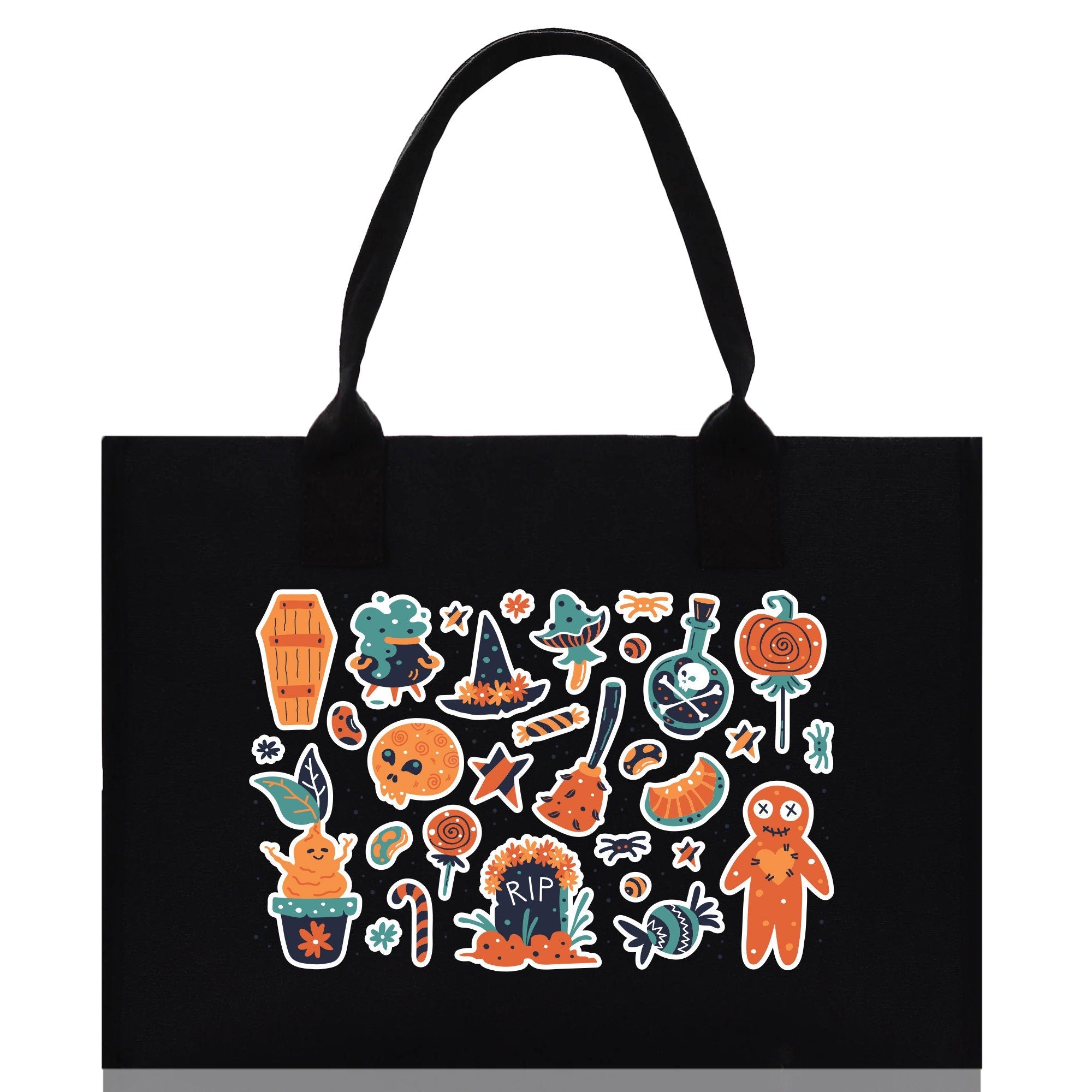 Halloween Trick or Treat Tote Bag Halloween Tote Bag for Kids Halloween Gift Halloween Candy Bag Halloween Doodles Cute Canvas Tote Bag - Aaria Tees Aaria Tees