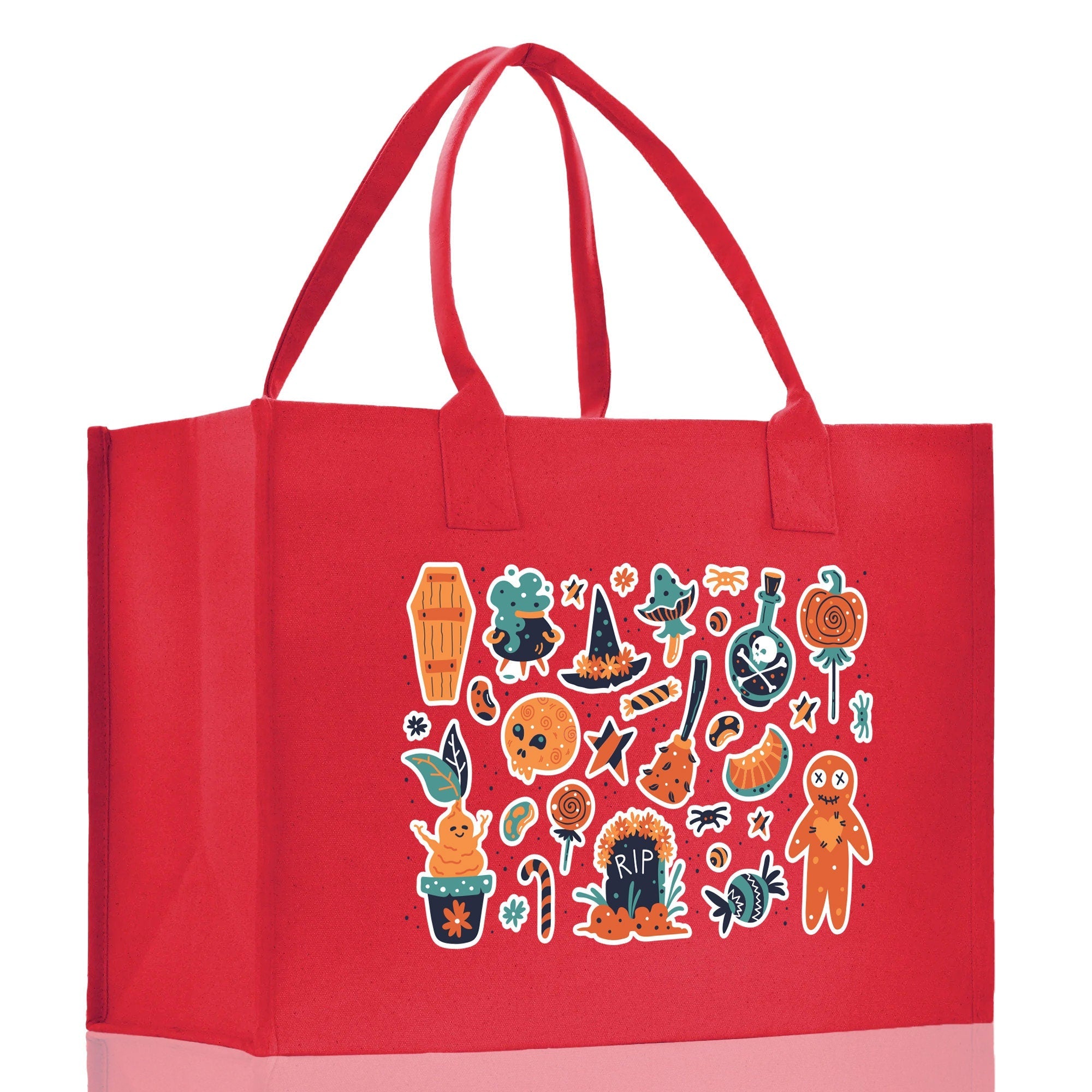 Halloween Trick or Treat Tote Bag Halloween Tote Bag for Kids Halloween Gift Halloween Candy Bag Halloween Doodles Cute Canvas Tote Bag - Aaria Tees Aaria Tees