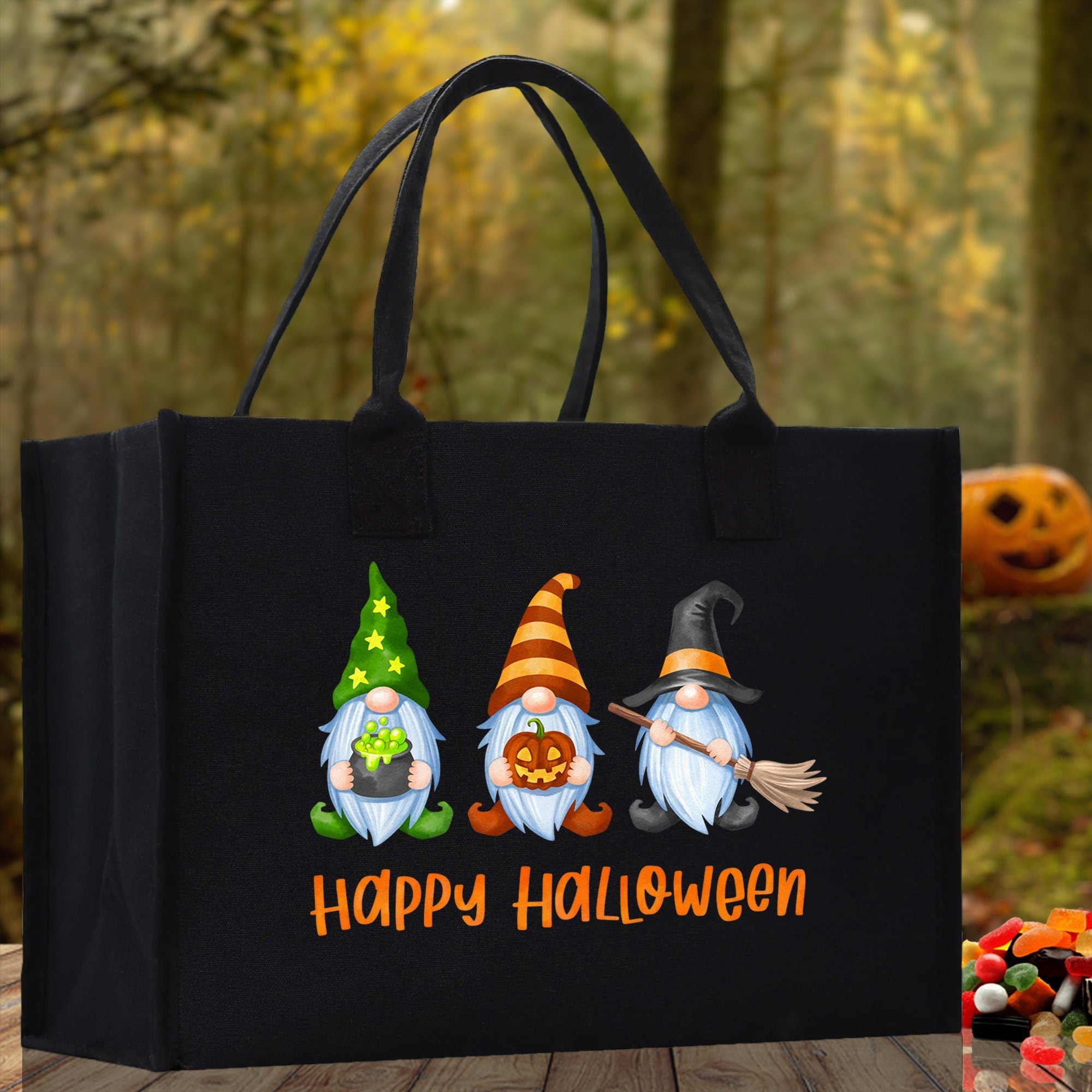 Halloween Trick or Treat Tote Bag Halloween Tote Bag for Kids Halloween Gift Halloween Candy Bag Halloween Doodles Cute Canvas Tote Bag - Aaria Tees Aaria Tees