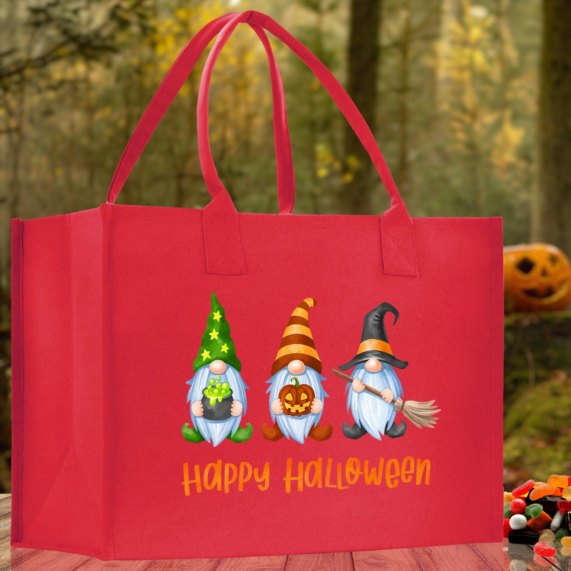 Halloween Trick or Treat Tote Bag Halloween Tote Bag for Kids Halloween Gift Halloween Candy Bag Halloween Doodles Cute Canvas Tote Bag - Aaria Tees Aaria Tees
