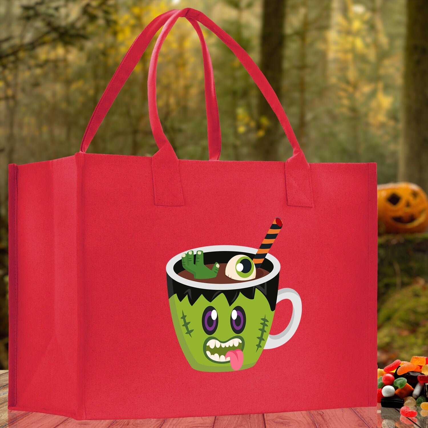 Halloween Trick or Treat Tote Bag Halloween Tote Bag for Kids Halloween Gift Halloween Candy Bag Halloween Doodles Cute Canvas Tote Bag - Aaria Tees Aaria Tees