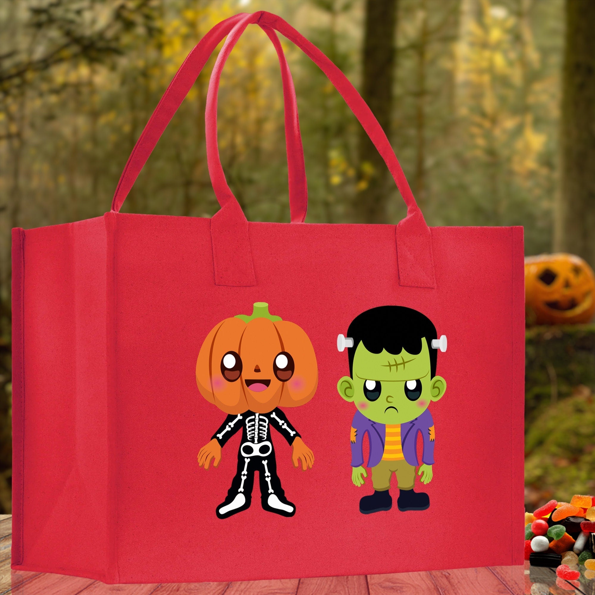 Halloween Trick or Treat Tote Bag Halloween Tote Bag for Kids Halloween Gift Halloween Candy Bag Halloween Doodles Cute Canvas Tote Bag - Aaria Tees Aaria Tees