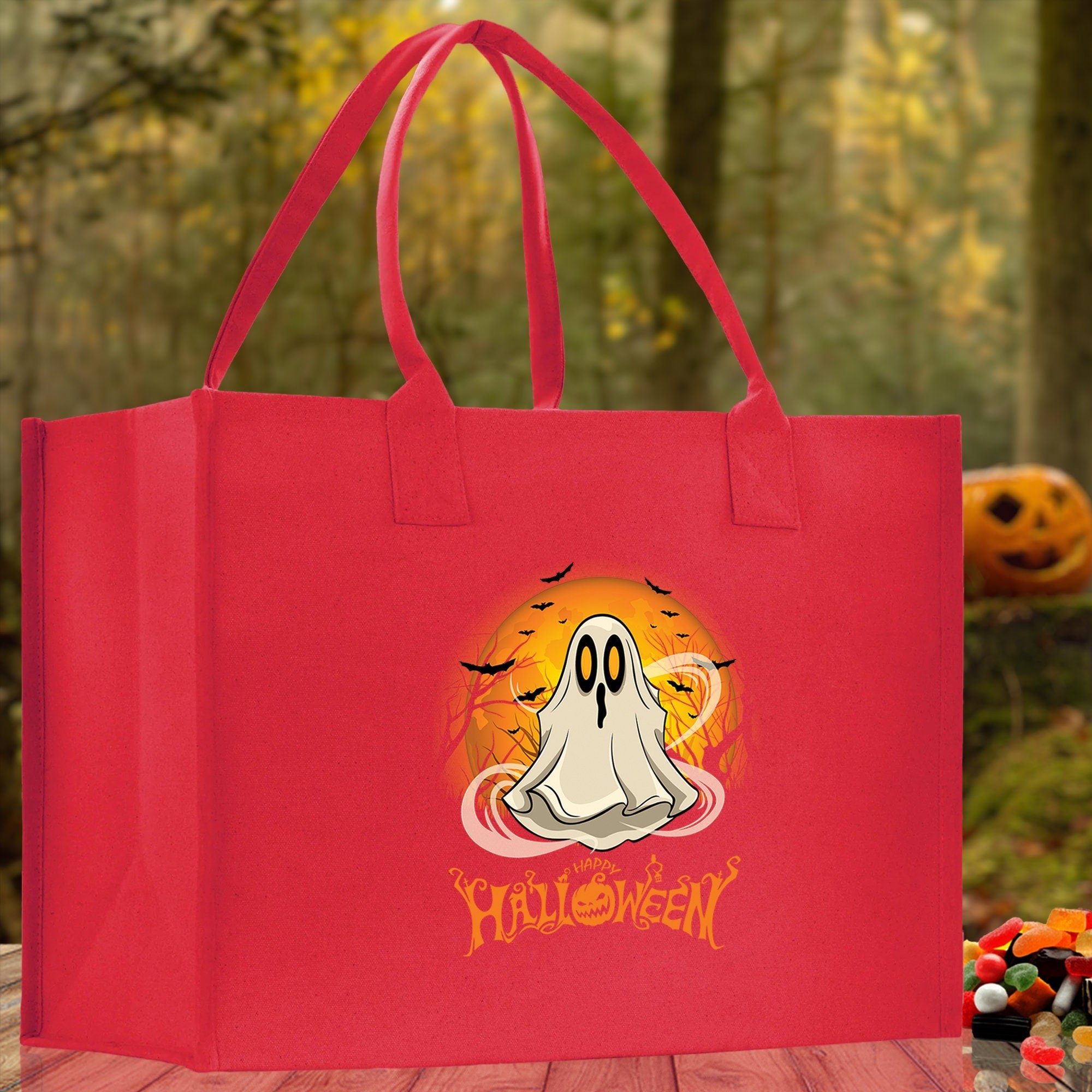 Halloween Trick or Treat Tote Bag Halloween Tote Bag for Kids Halloween Gift Halloween Candy Bag Halloween Doodles Cute Canvas Tote Bag - Aaria Tees Aaria Tees