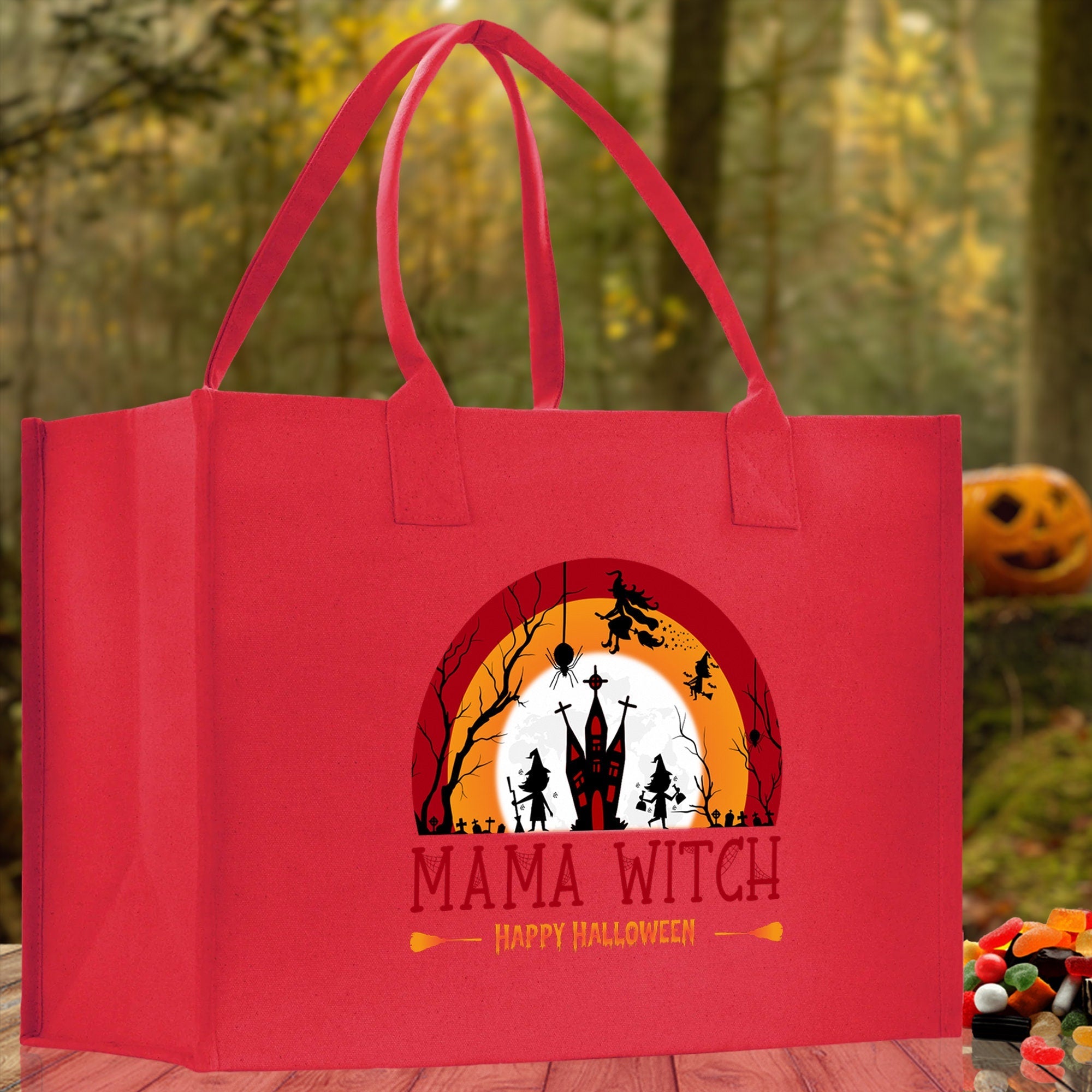 Halloween Trick or Treat Tote Bag Halloween Tote Bag for Kids Halloween Gift Halloween Candy Bag Halloween Doodles Cute Canvas Tote Bag - Aaria Tees Aaria Tees