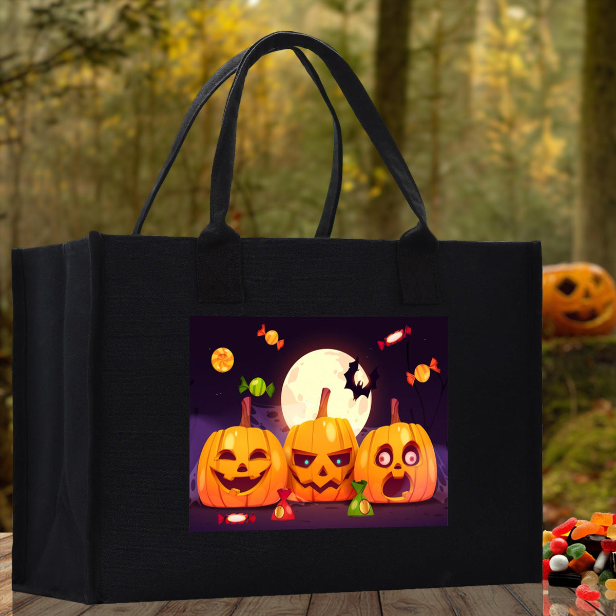 Halloween Trick or Treat Tote Bag Halloween Tote Bag for Kids Halloween Gift Halloween Candy Bag Halloween Doodles Cute Canvas Tote Bag - Aaria Tees