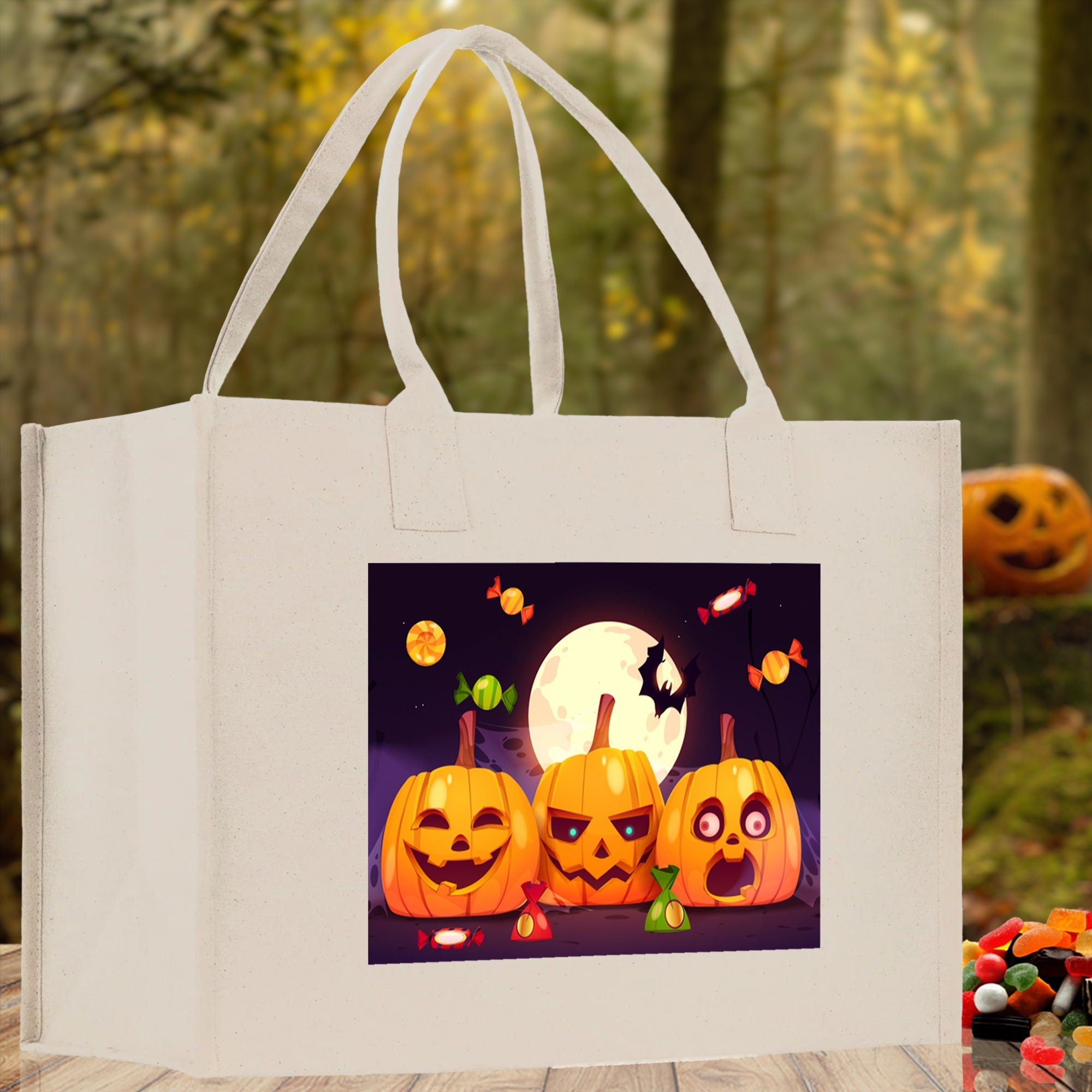 Halloween Trick or Treat Tote Bag Halloween Tote Bag for Kids Halloween Gift Halloween Candy Bag Halloween Doodles Cute Canvas Tote Bag - Aaria Tees Aaria Tees