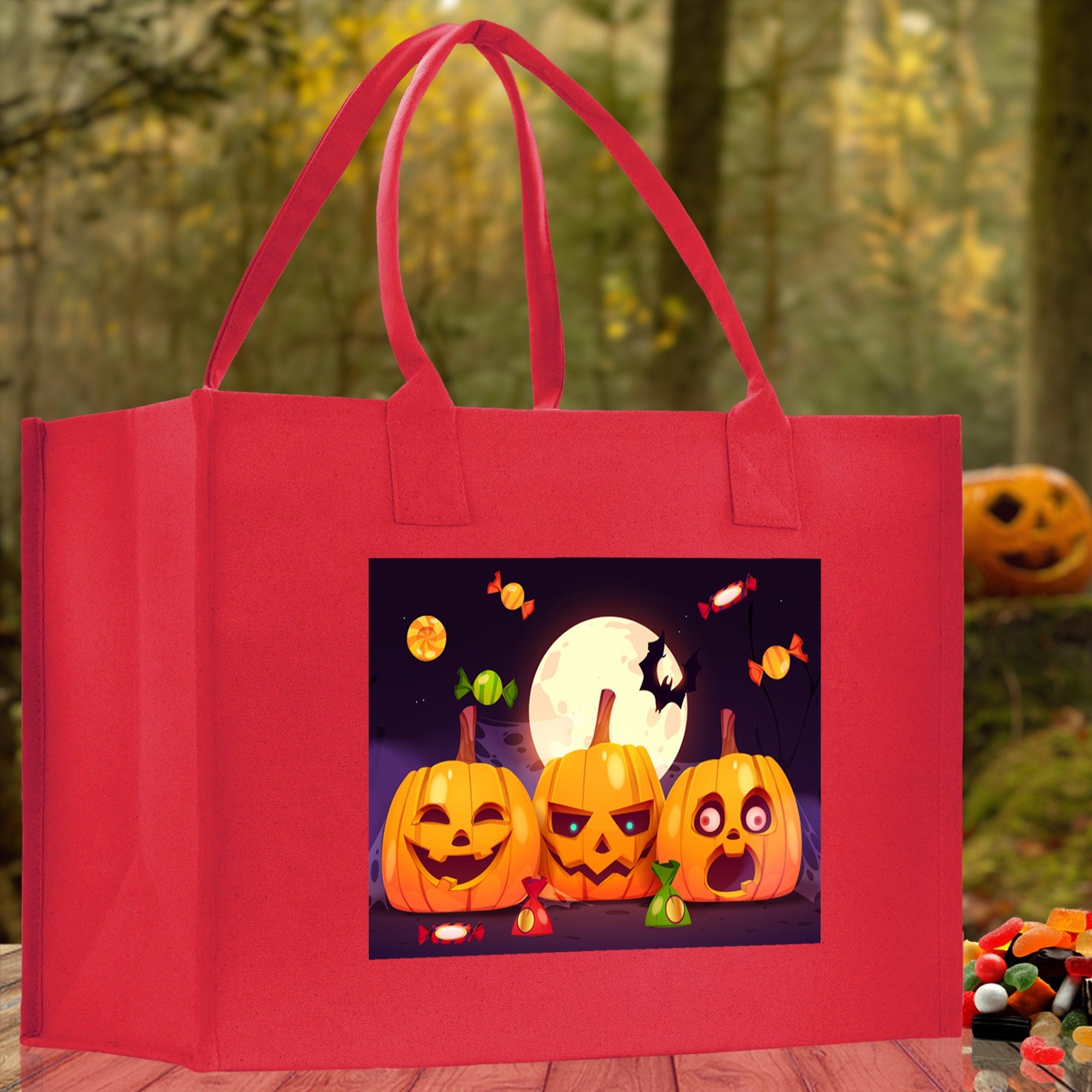 Halloween Trick or Treat Tote Bag Halloween Tote Bag for Kids Halloween Gift Halloween Candy Bag Halloween Doodles Cute Canvas Tote Bag - Aaria Tees Aaria Tees