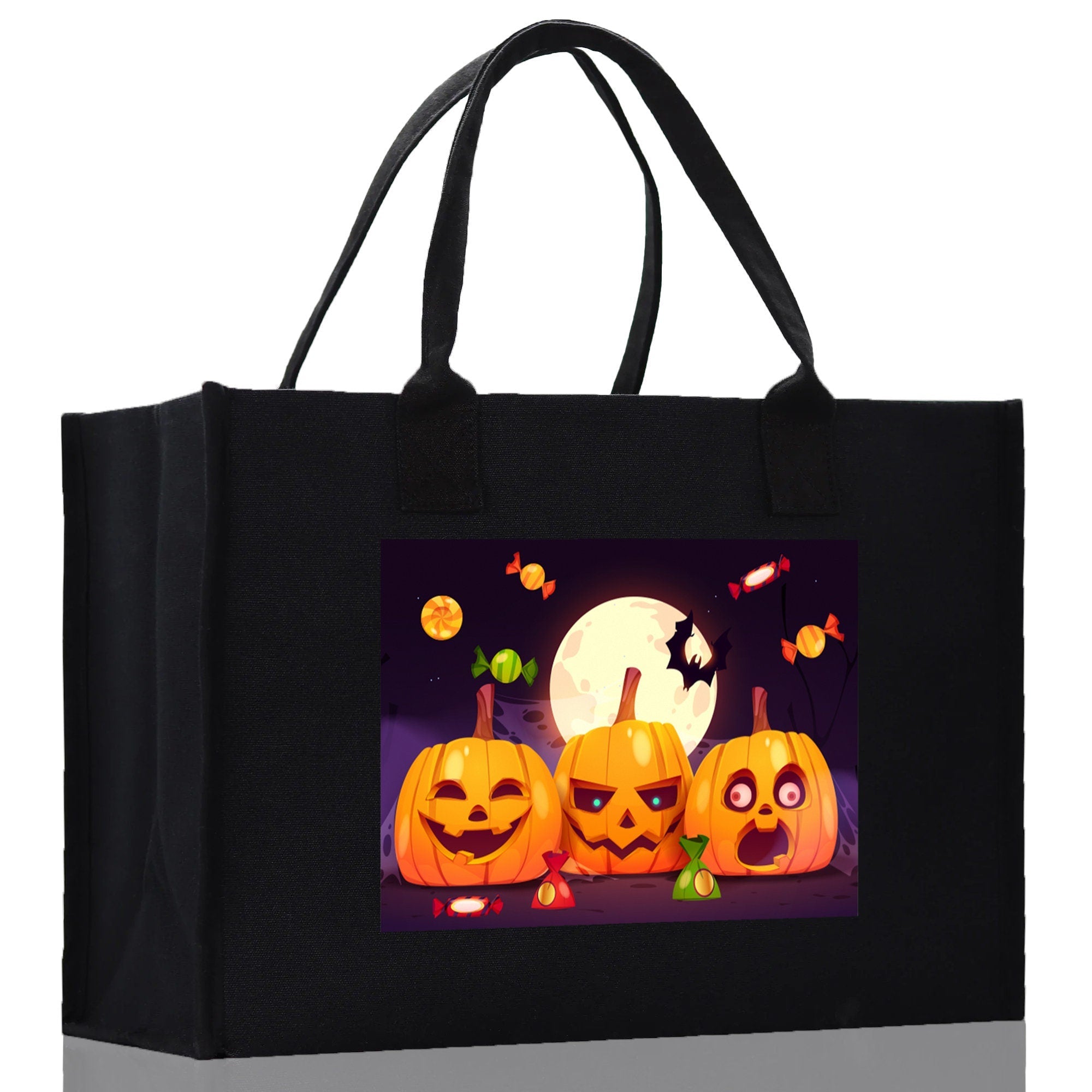 Halloween Trick or Treat Tote Bag Halloween Tote Bag for Kids Halloween Gift Halloween Candy Bag Halloween Doodles Cute Canvas Tote Bag - Aaria Tees Aaria Tees
