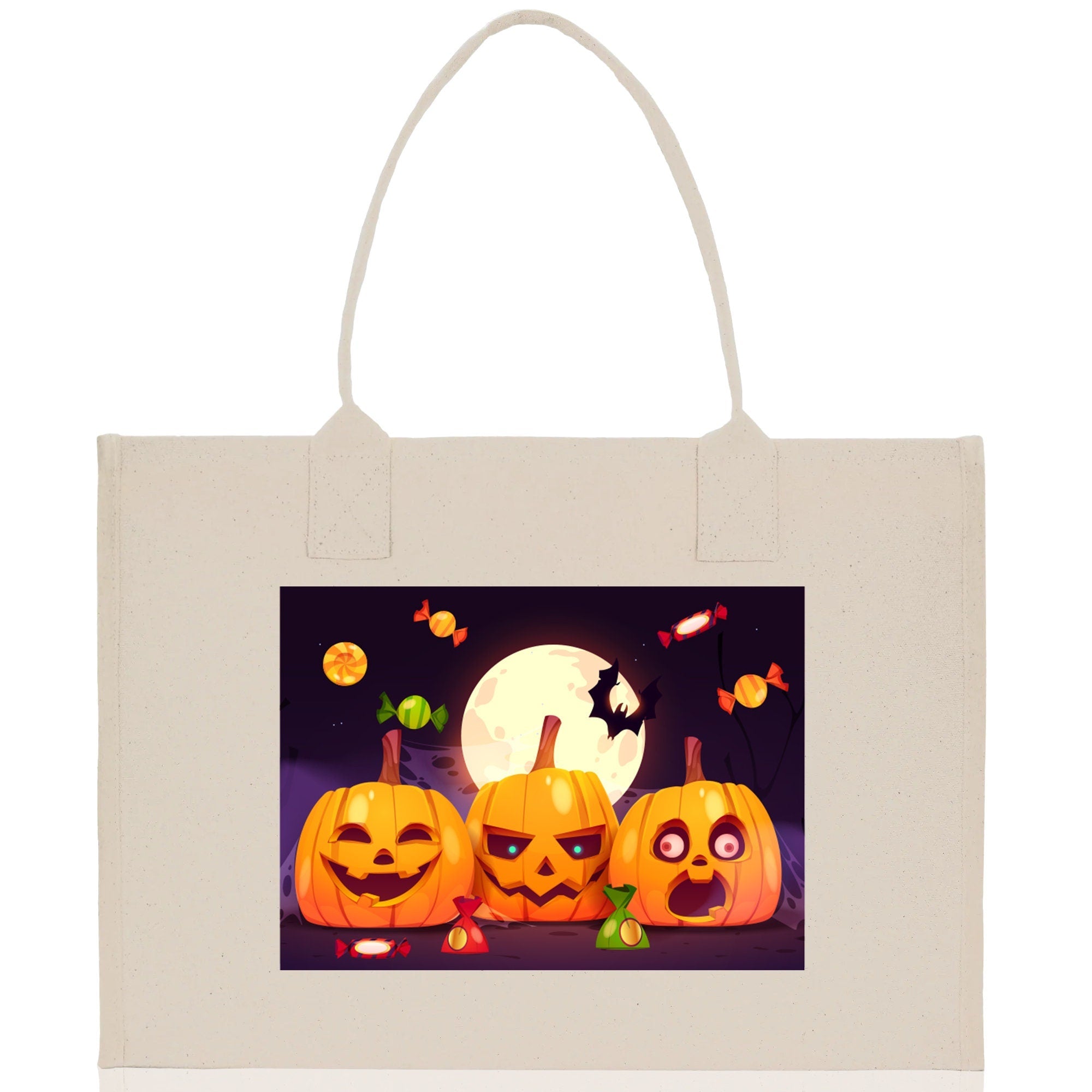 Halloween Trick or Treat Tote Bag Halloween Tote Bag for Kids Halloween Gift Halloween Candy Bag Halloween Doodles Cute Canvas Tote Bag - Aaria Tees Aaria Tees