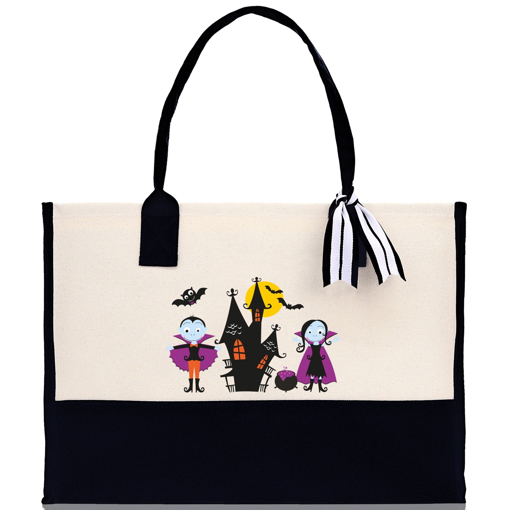 Halloween Trick or Treat Tote Bag Halloween Tote Bag for Kids Halloween Gift Halloween Candy Bag Halloween Doodles Cute Canvas Tote Bag - Aaria Tees Aaria Tees