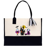 Halloween Trick or Treat Tote Bag Halloween Tote Bag for Kids Halloween Gift Halloween Candy Bag Halloween Doodles Cute Canvas Tote Bag - Aaria Tees Aaria Tees