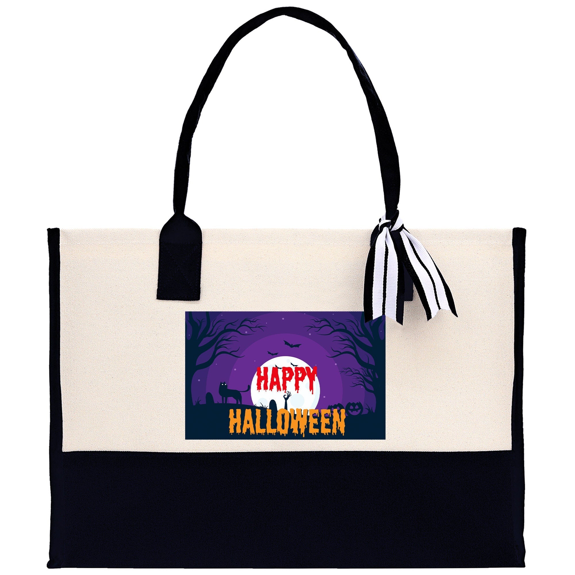 Halloween Trick or Treat Tote Bag Halloween Tote Bag for Kids Halloween Gift Halloween Candy Bag Halloween Doodles Cute Canvas Tote Bag - Aaria Tees Aaria Tees