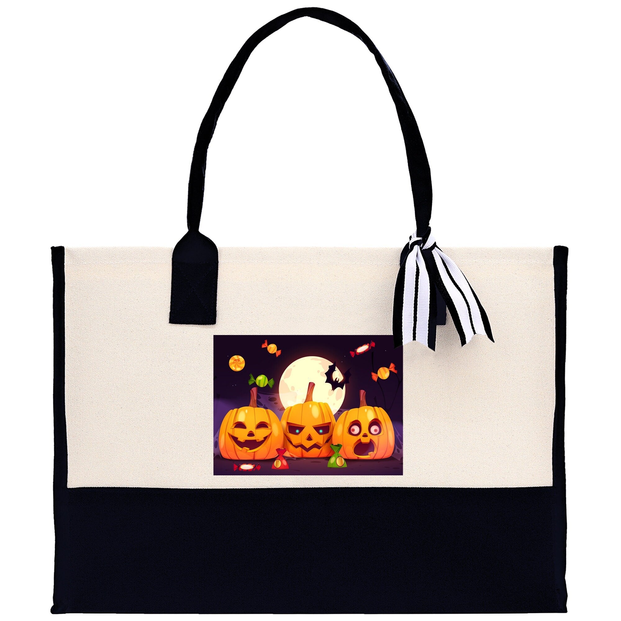 Halloween Trick or Treat Tote Bag Halloween Tote Bag for Kids Halloween Gift Halloween Candy Bag Halloween Doodles Cute Canvas Tote Bag - Aaria Tees Aaria Tees