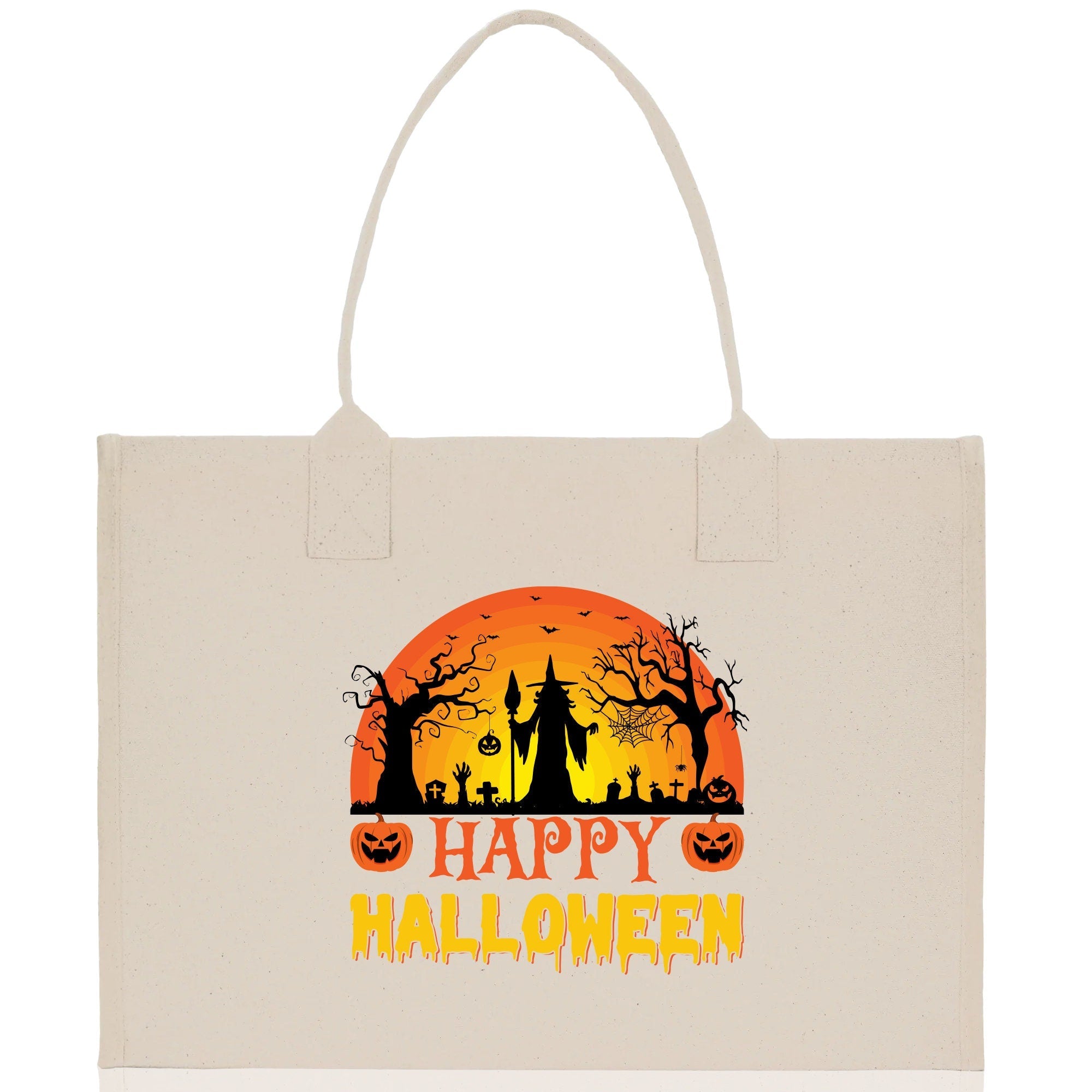 Halloween Trick or Treat Tote Bag Halloween Tote Bag for Kids Halloween Gift Halloween Candy Bag Halloween Doodles Cute Canvas Tote Bag - Aaria Tees Aaria Tees