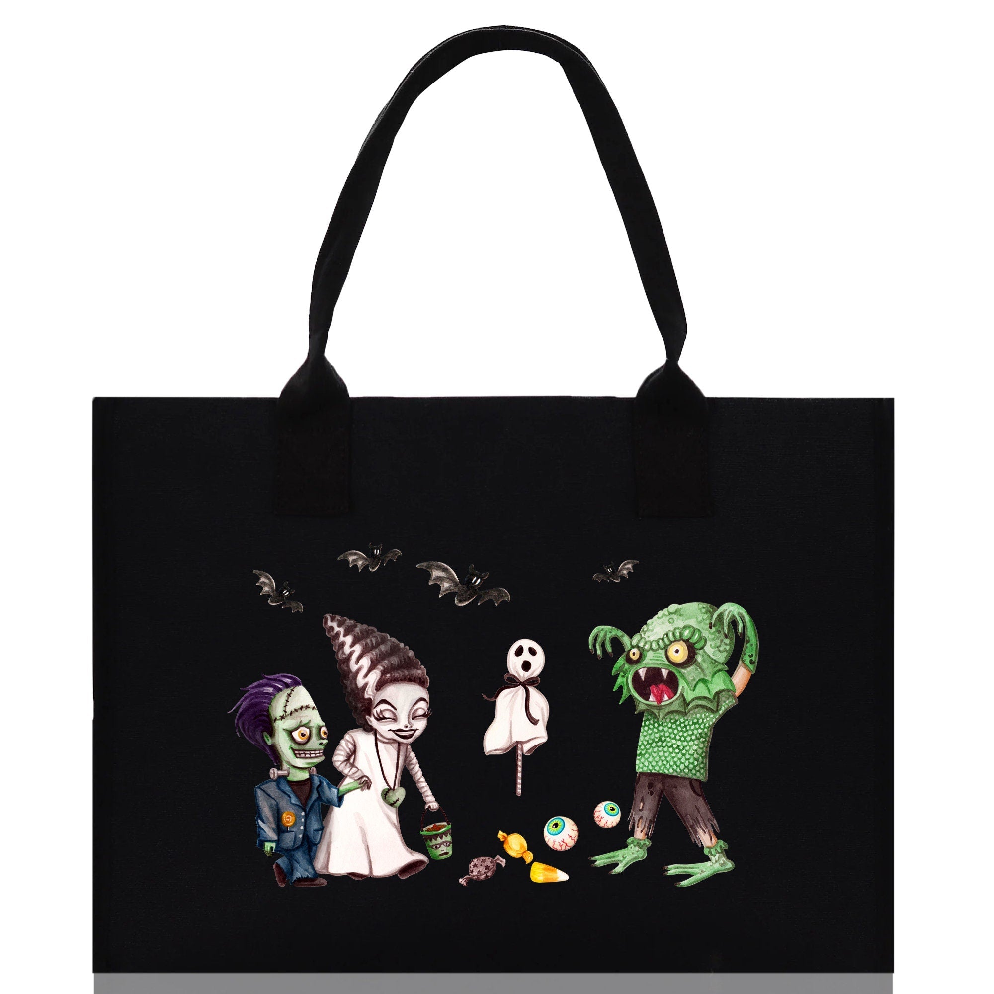 Halloween Trick or Treat Tote Bag Halloween Tote Bag for Kids Halloween Gift Halloween Candy Bag Halloween Doodles Cute Canvas Tote Bag - Aaria Tees Aaria Tees