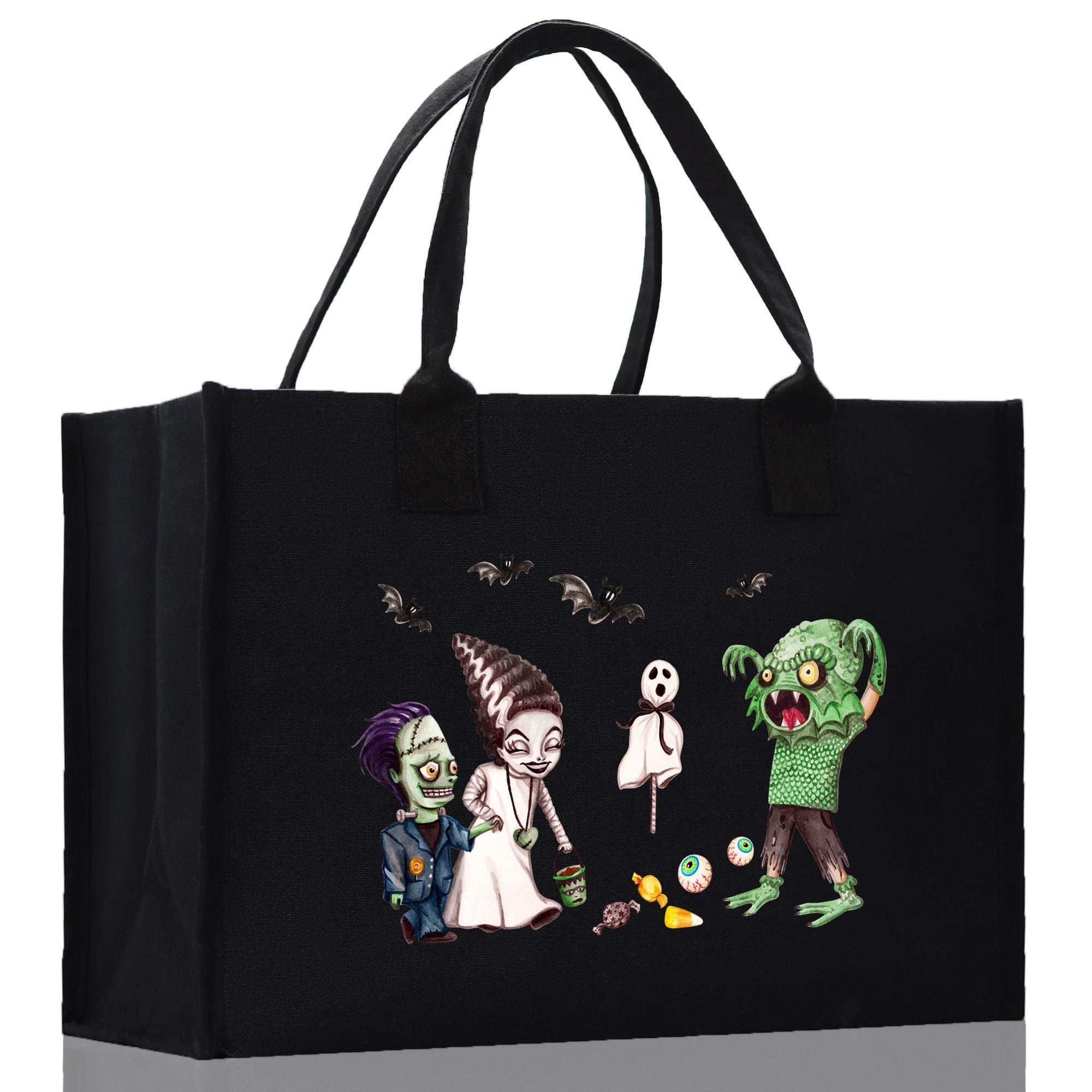 Halloween Trick or Treat Tote Bag Halloween Tote Bag for Kids Halloween Gift Halloween Candy Bag Halloween Doodles Cute Canvas Tote Bag - Aaria Tees Aaria Tees