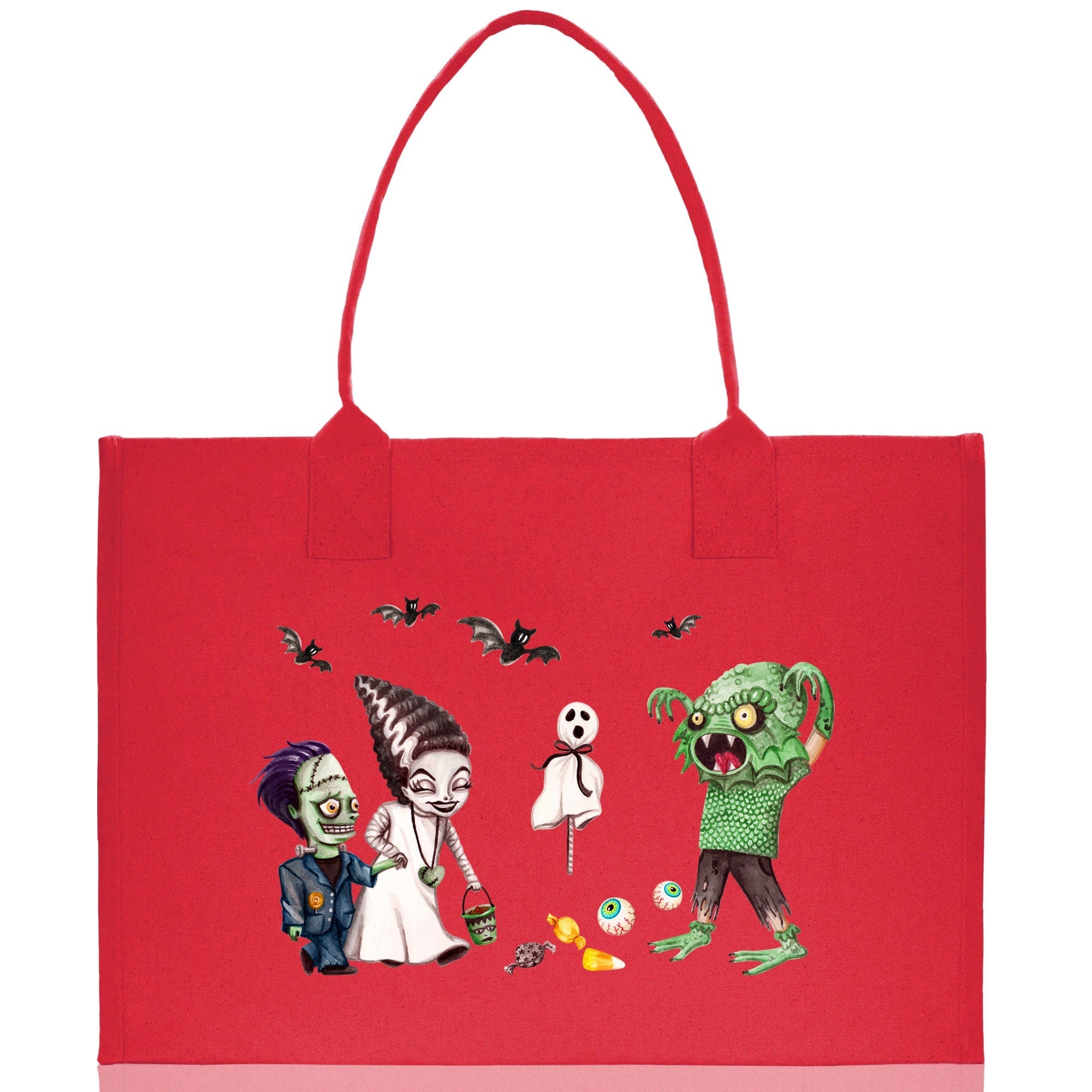 Halloween Trick or Treat Tote Bag Halloween Tote Bag for Kids Halloween Gift Halloween Candy Bag Halloween Doodles Cute Canvas Tote Bag - Aaria Tees Aaria Tees