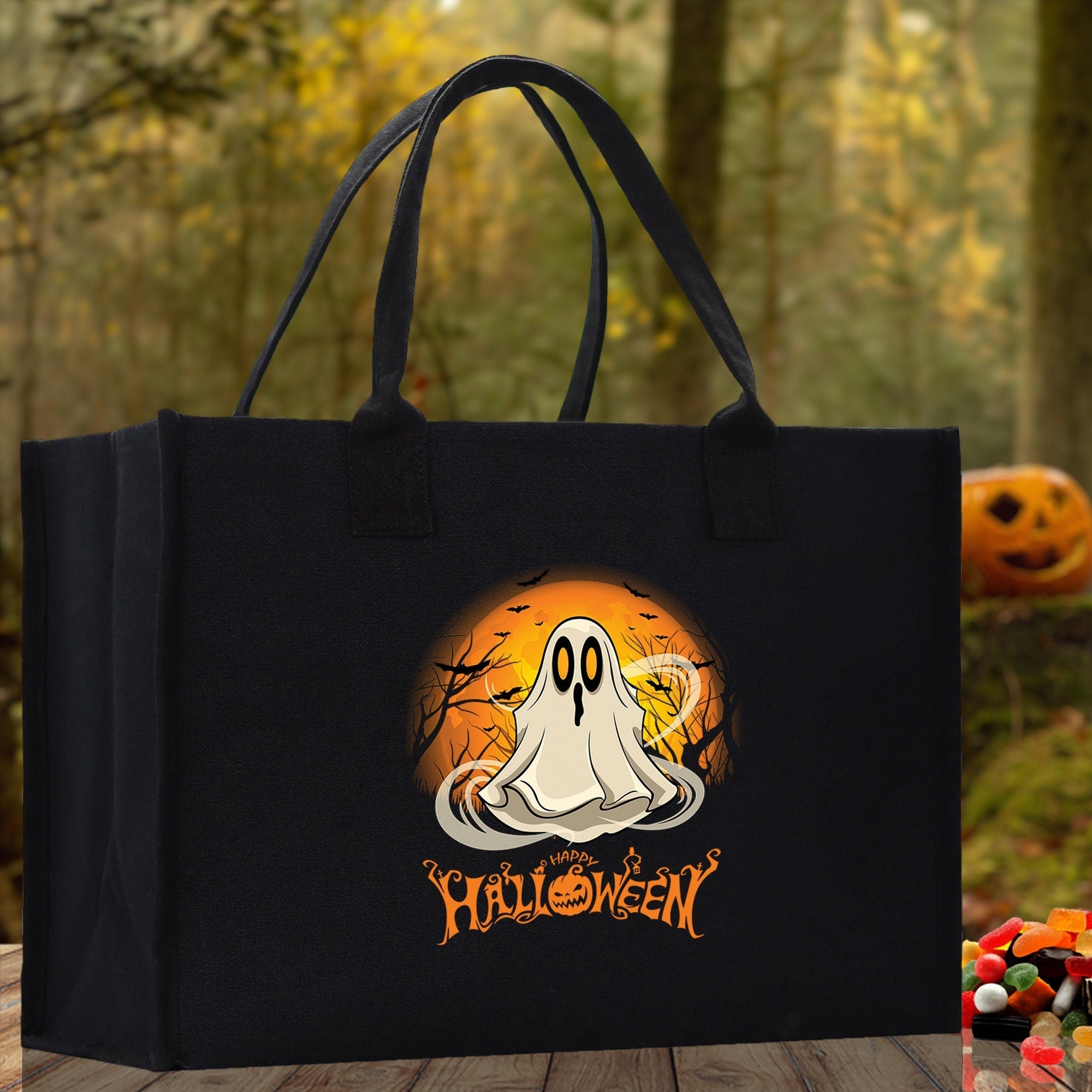 Halloween Trick or Treat Tote Bag Halloween Tote Bag for Kids Halloween Gift Halloween Candy Bag Halloween Doodles Cute Canvas Tote Bag - Aaria Tees Aaria Tees