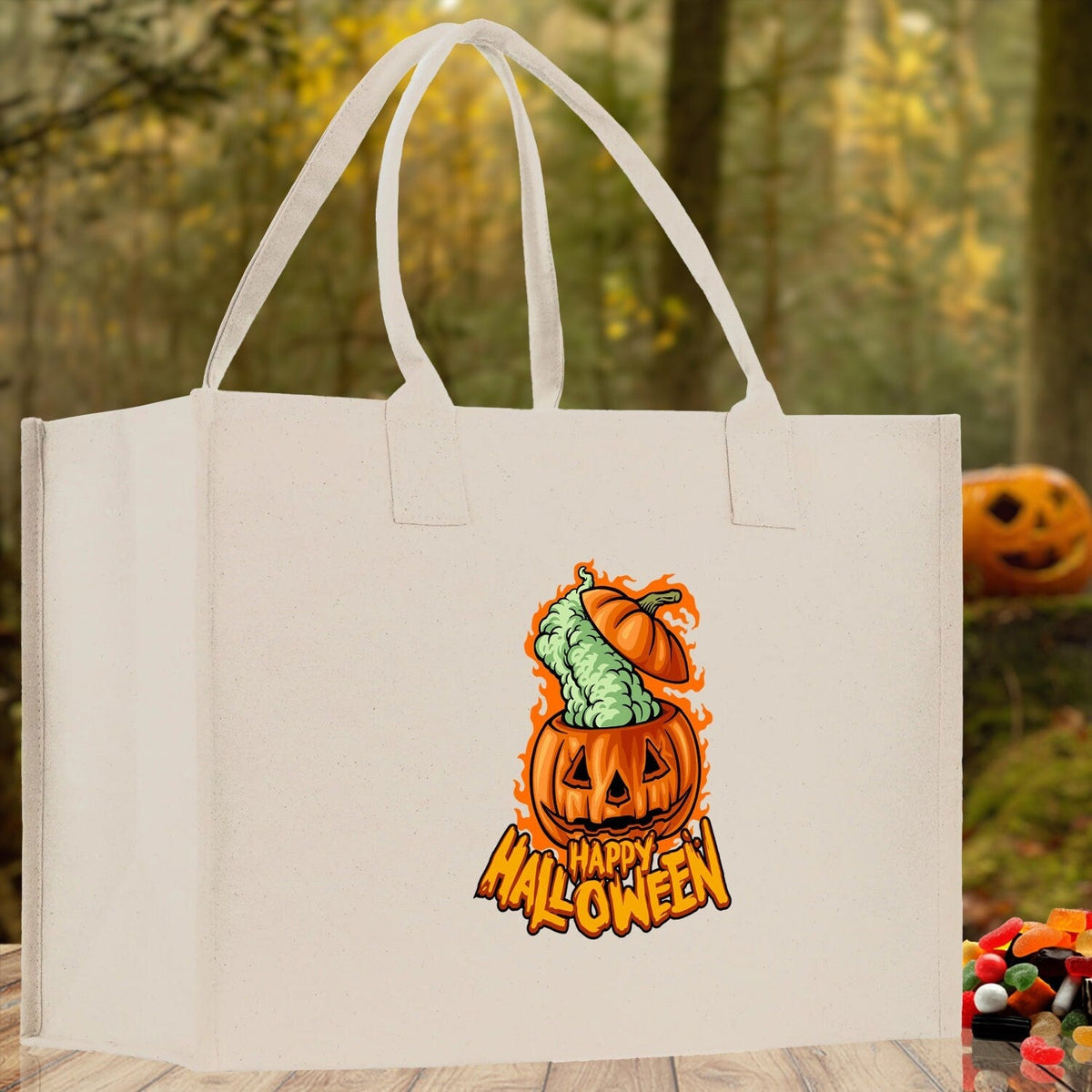 Halloween Trick or Treat Tote Bag Halloween Tote Bag for Kids Halloween Gift Halloween Candy Bag Halloween Doodles Cute Canvas Tote Bag - Aaria Tees
