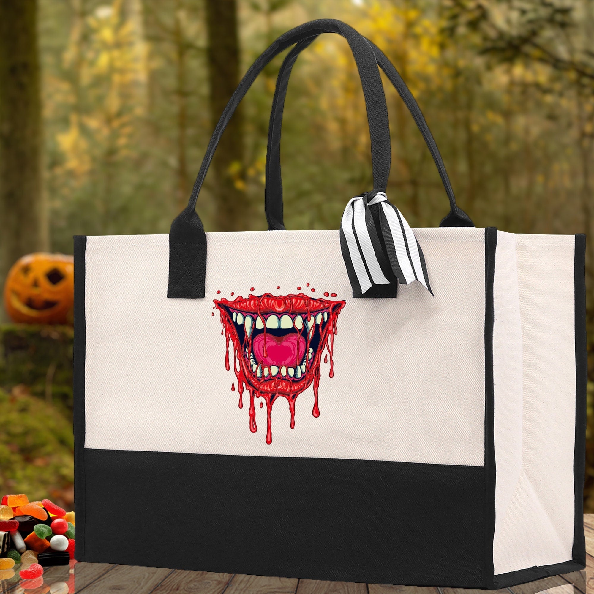 Halloween Trick or Treat Tote Bag Halloween Tote Bag for Kids Halloween Gift Halloween Candy Bag Halloween Doodles Cute Canvas Tote Bag - Aaria Tees Aaria Tees