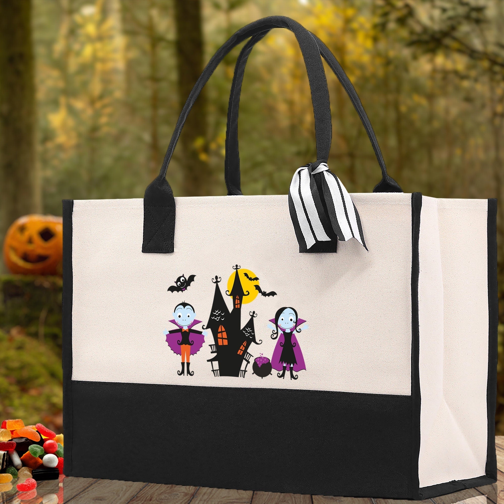 Halloween Trick or Treat Tote Bag Halloween Tote Bag for Kids Halloween Gift Halloween Candy Bag Halloween Doodles Cute Canvas Tote Bag - Aaria Tees Aaria Tees