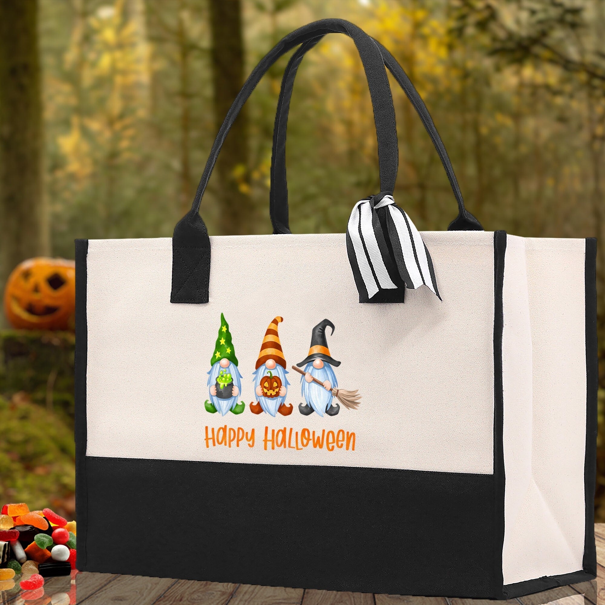 Halloween Trick or Treat Tote Bag Halloween Tote Bag for Kids Halloween Gift Halloween Candy Bag Halloween Doodles Cute Canvas Tote Bag - Aaria Tees Aaria Tees