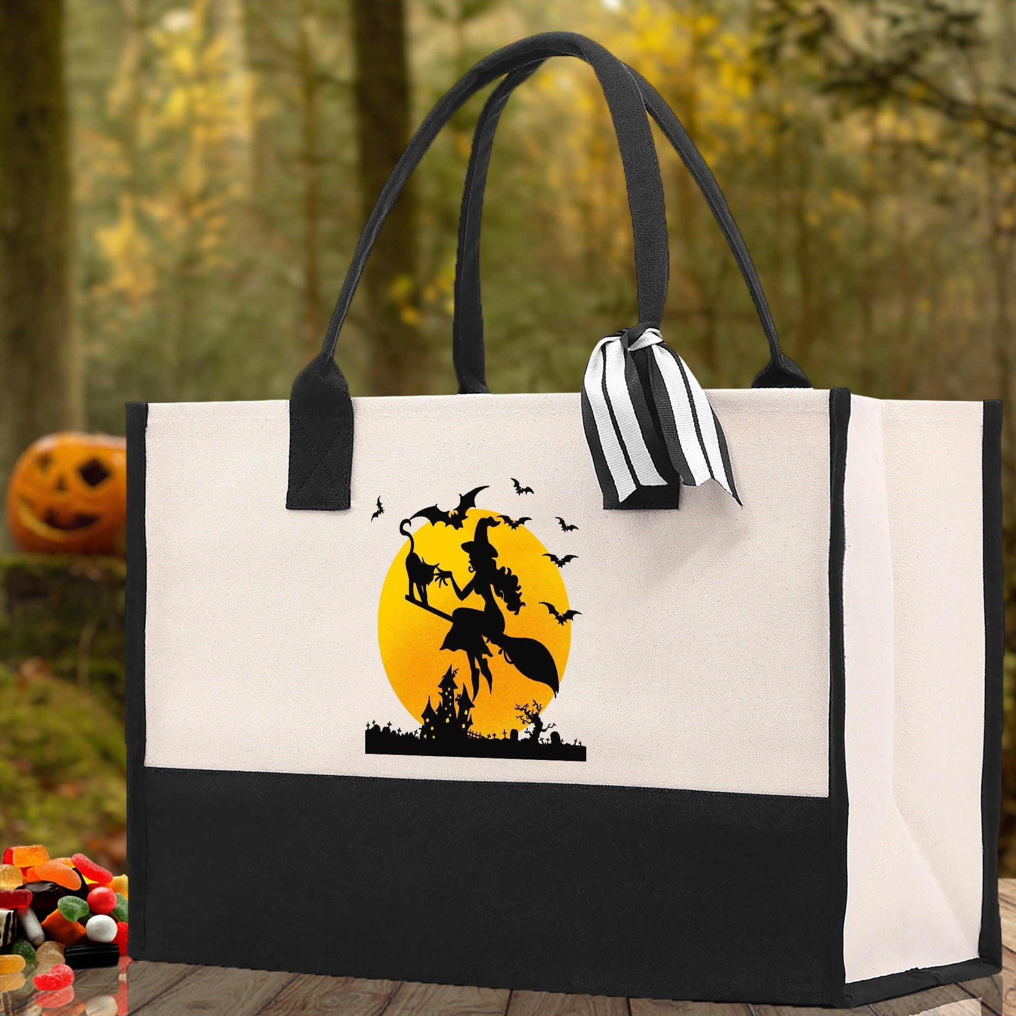 Halloween Trick or Treat Tote Bag Halloween Tote Bag for Kids Halloween Gift Halloween Candy Bag Halloween Doodles Cute Canvas Tote Bag - Aaria Tees Aaria Tees