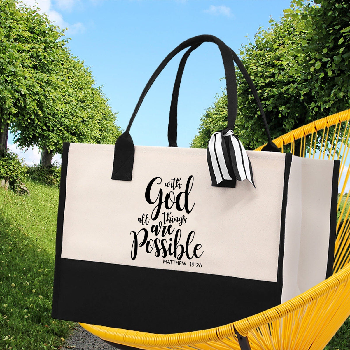 With God All Things are Possible Matthew 19:26 Religious Canvas Tote Bag Gift for Women Bible Verse Bible Verse Gift Church Tote Bag - Aaria Tees