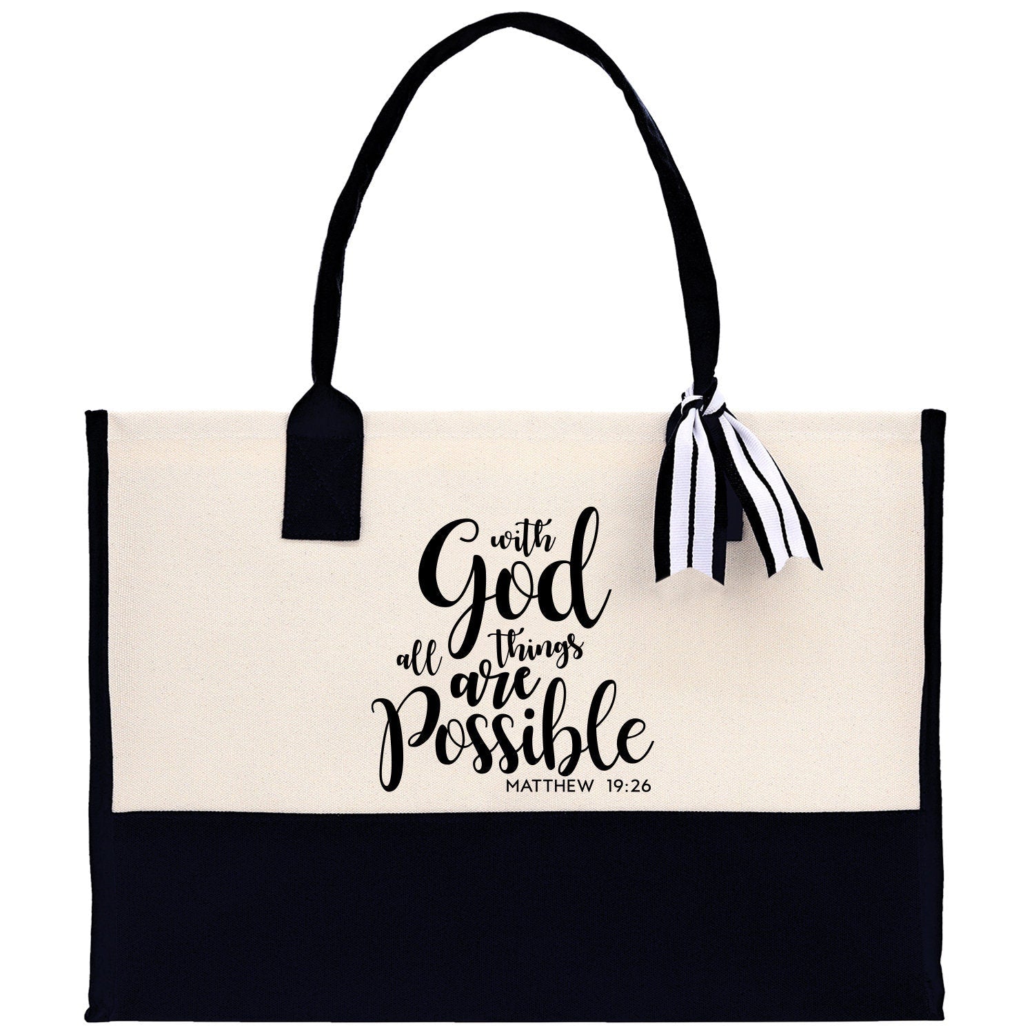 With God All Things are Possible Matthew 19:26 Religious Canvas Tote Bag Gift for Women Bible Verse Bible Verse Gift Church Tote Bag - Aaria Tees Aaria Tees