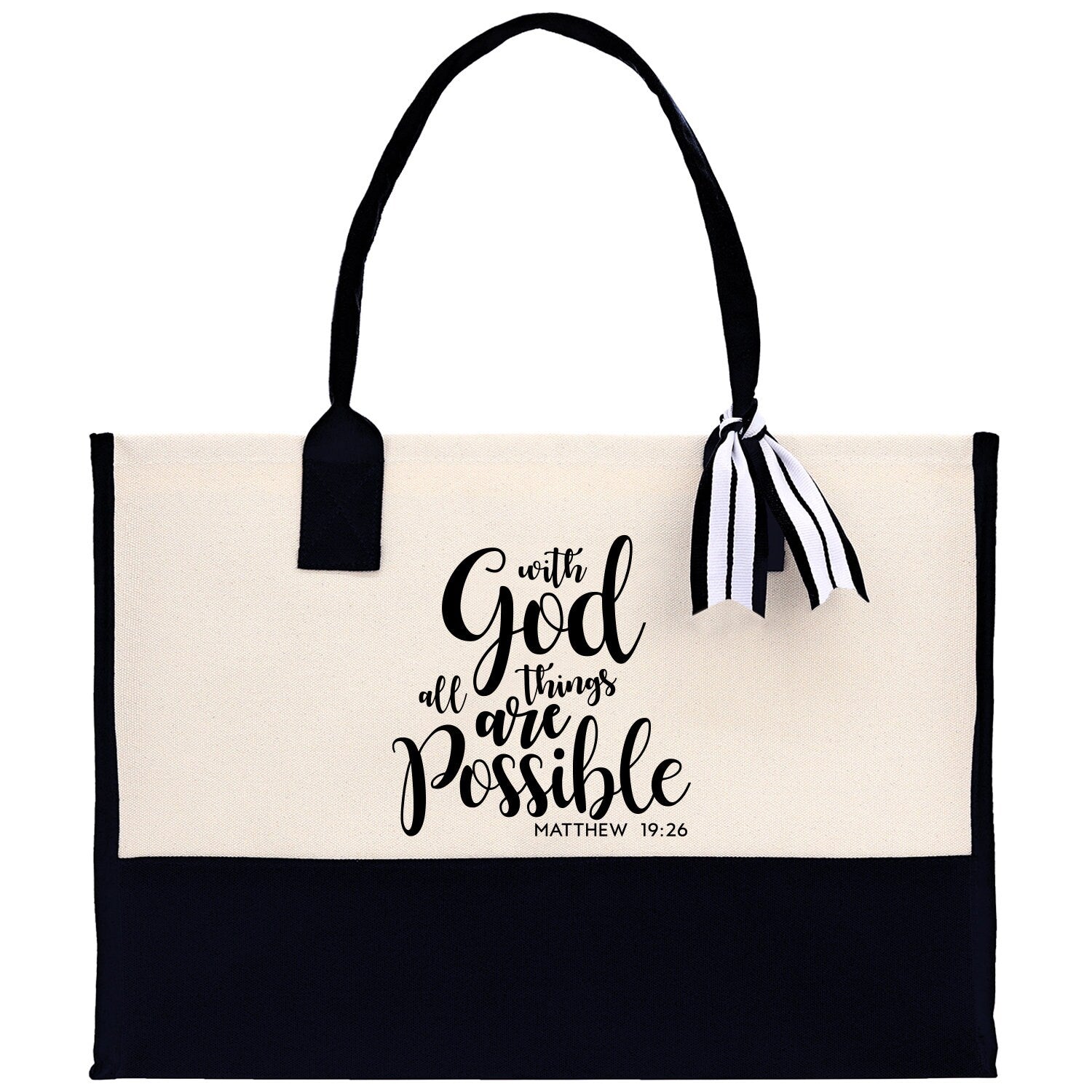 With God All Things are Possible Matthew 19:26 Religious Canvas Tote Bag Gift for Women Bible Verse Bible Verse Gift Church Tote Bag - Aaria Tees Aaria Tees