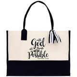 With God All Things are Possible Matthew 19:26 Religious Canvas Tote Bag Gift for Women Bible Verse Bible Verse Gift Church Tote Bag - Aaria Tees Aaria Tees