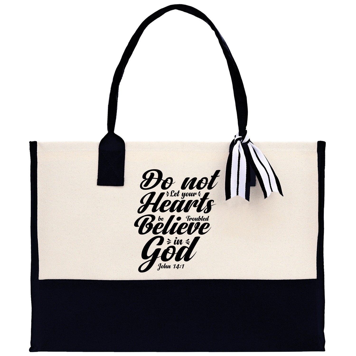 Do not Let Your heart Be Troubled Believe in God John 14:1 Religious Canvas Tote Bag Gift for Women Bible Verse Gift Church Tote Bag - Aaria Tees Aaria Tees