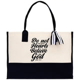 Do not Let Your heart Be Troubled Believe in God John 14:1 Religious Canvas Tote Bag Gift for Women Bible Verse Gift Church Tote Bag - Aaria Tees Aaria Tees