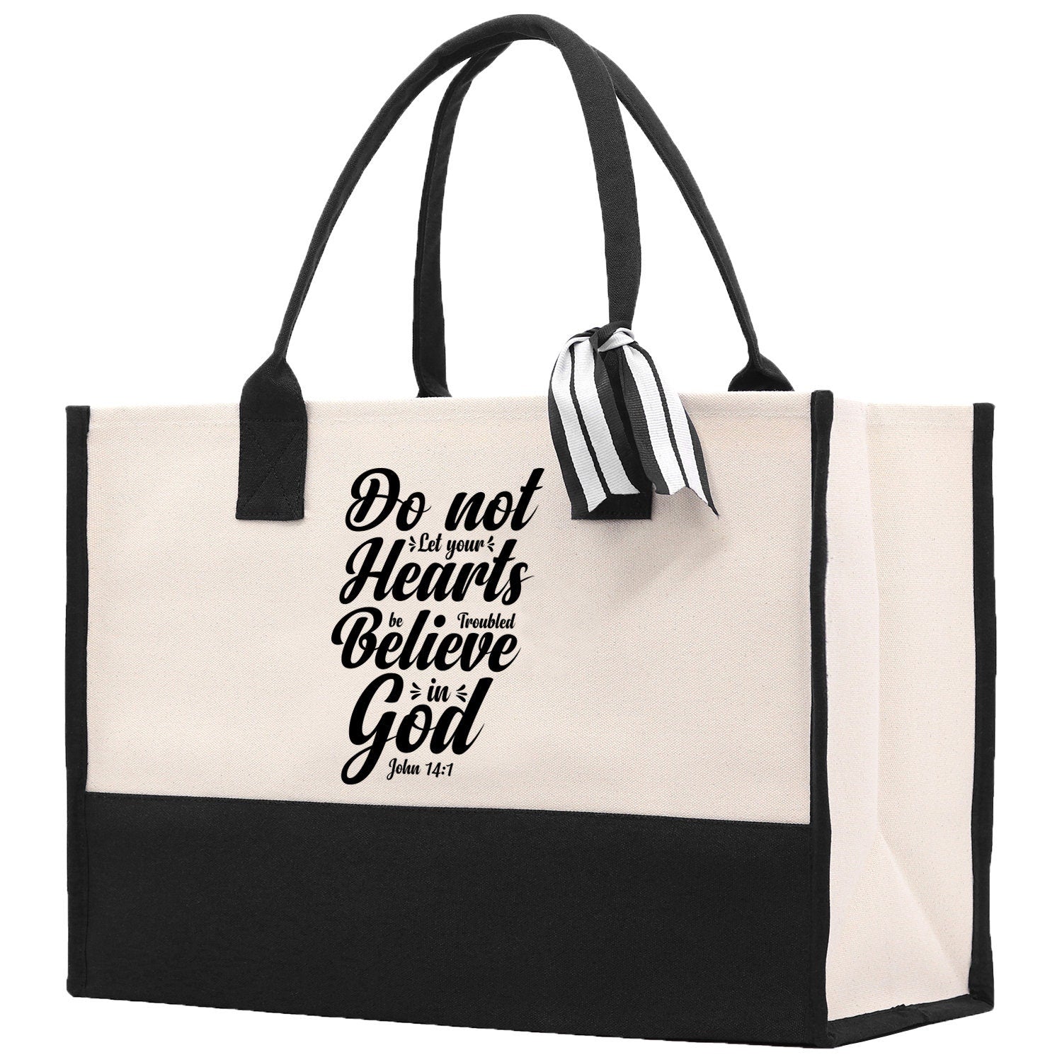 Do not Let Your heart Be Troubled Believe in God John 14:1 Religious Canvas Tote Bag Gift for Women Bible Verse Gift Church Tote Bag - Aaria Tees Aaria Tees