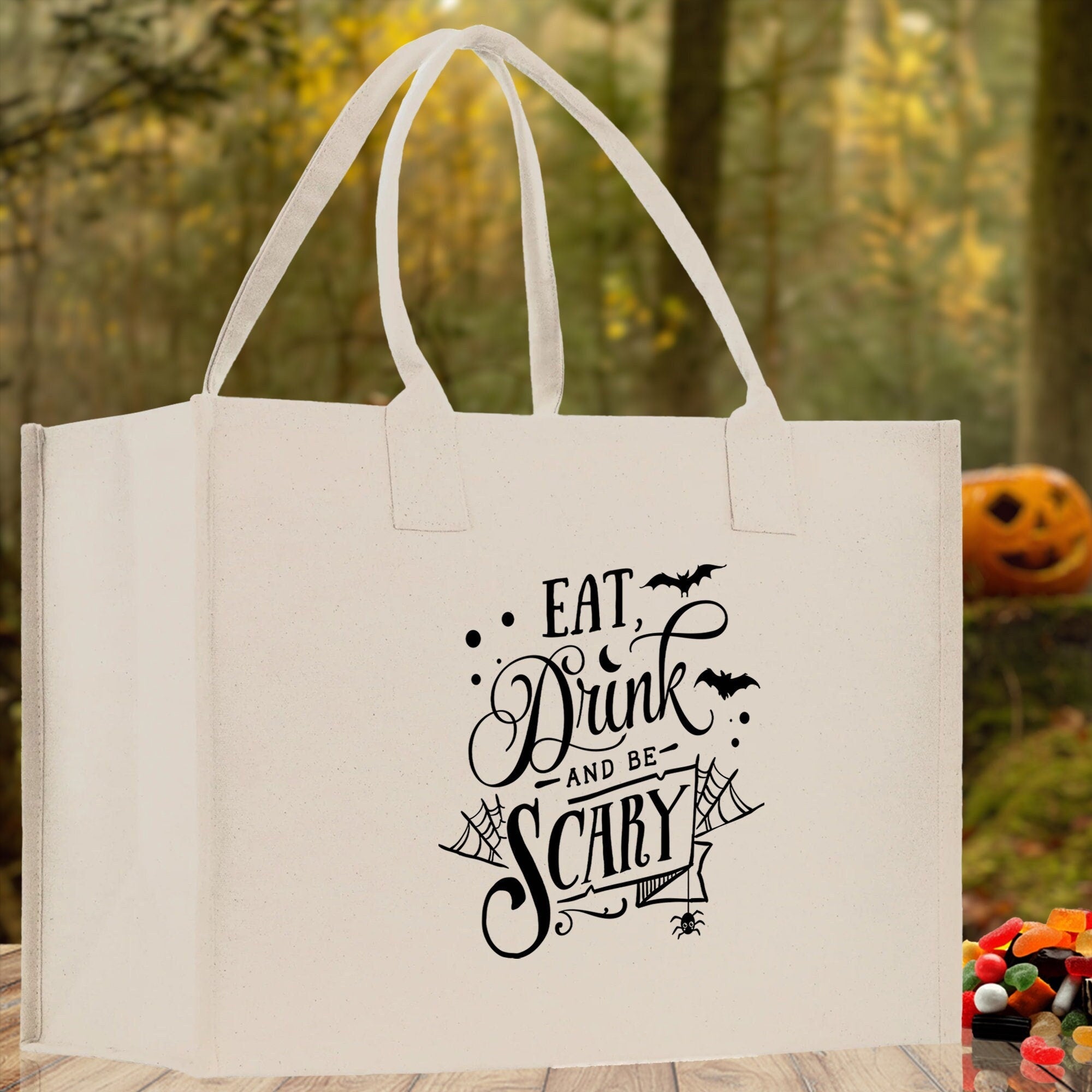 Halloween Trick or Treat Tote Bag Halloween Tote Bag for Kids Halloween Gift Halloween Candy Bag Halloween Doodles Cute Canvas Tote Bag - Aaria Tees Aaria Tees