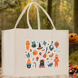 Halloween Trick or Treat Tote Bag Halloween Tote Bag for Kids Halloween Gift Halloween Candy Bag Halloween Doodles Cute Canvas Tote Bag - Aaria Tees Aaria Tees