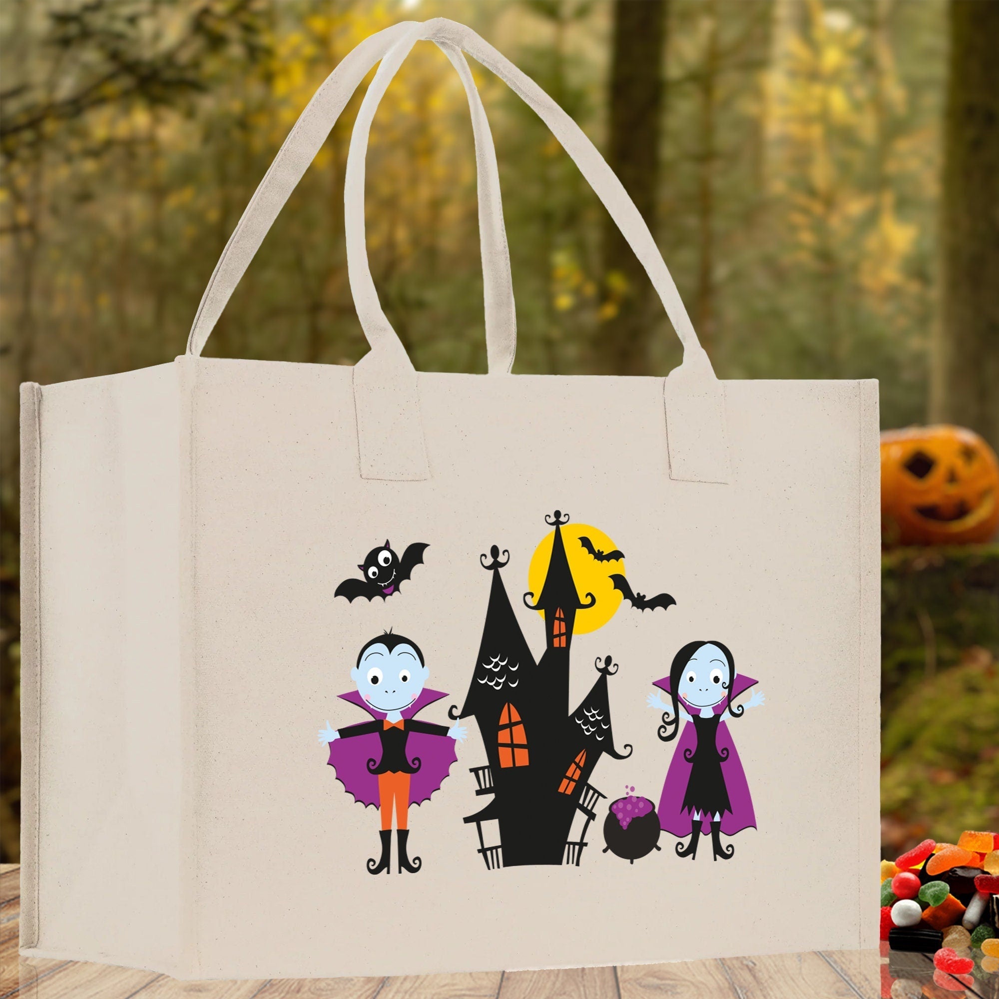 Halloween Trick or Treat Tote Bag Halloween Tote Bag for Kids Halloween Gift Halloween Candy Bag Halloween Doodles Cute Canvas Tote Bag - Aaria Tees Aaria Tees