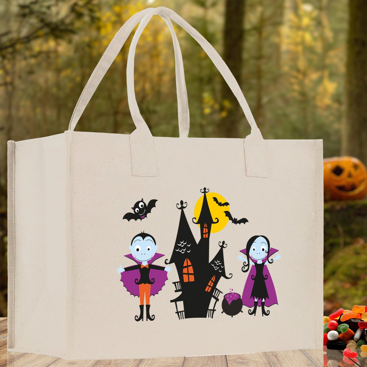 Halloween Trick or Treat Tote Bag Halloween Tote Bag for Kids Halloween Gift Halloween Candy Bag Halloween Doodles Cute Canvas Tote Bag - Aaria Tees