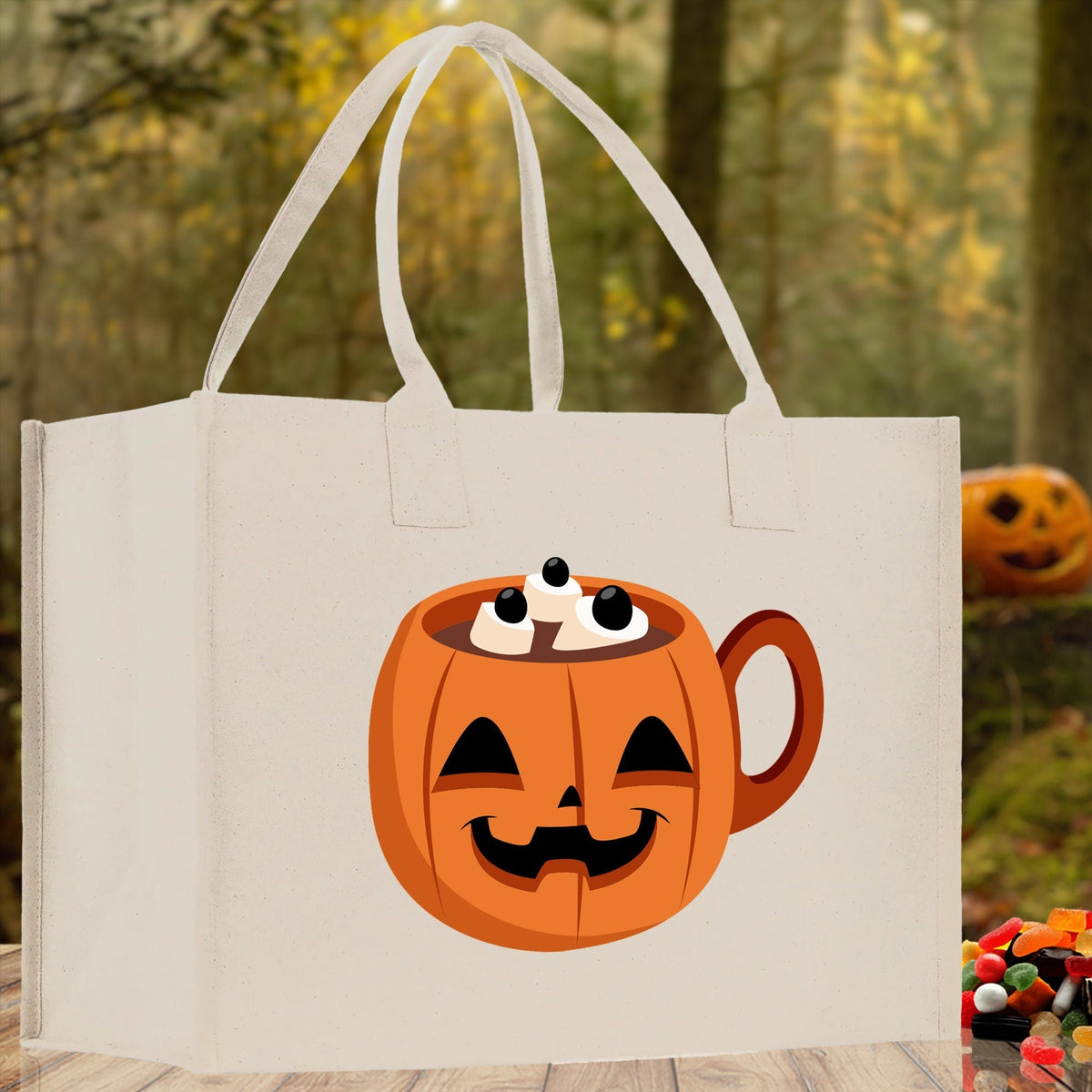 Halloween Trick or Treat Tote Bag Halloween Tote Bag for Kids Halloween Gift Halloween Candy Bag Halloween Doodles Cute Canvas Tote Bag - Aaria Tees