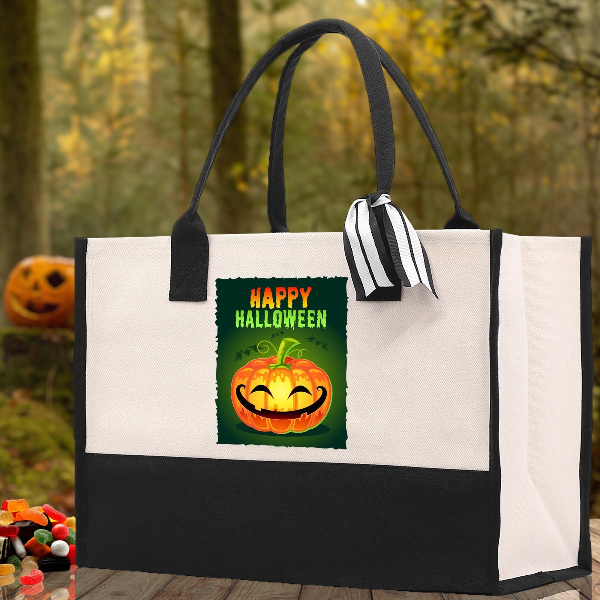 Halloween Trick or Treat Tote Bag Halloween Tote Bag for Kids Halloween Gift Halloween Candy Bag Halloween Doodles Cute Canvas Tote Bag - Aaria Tees Aaria Tees