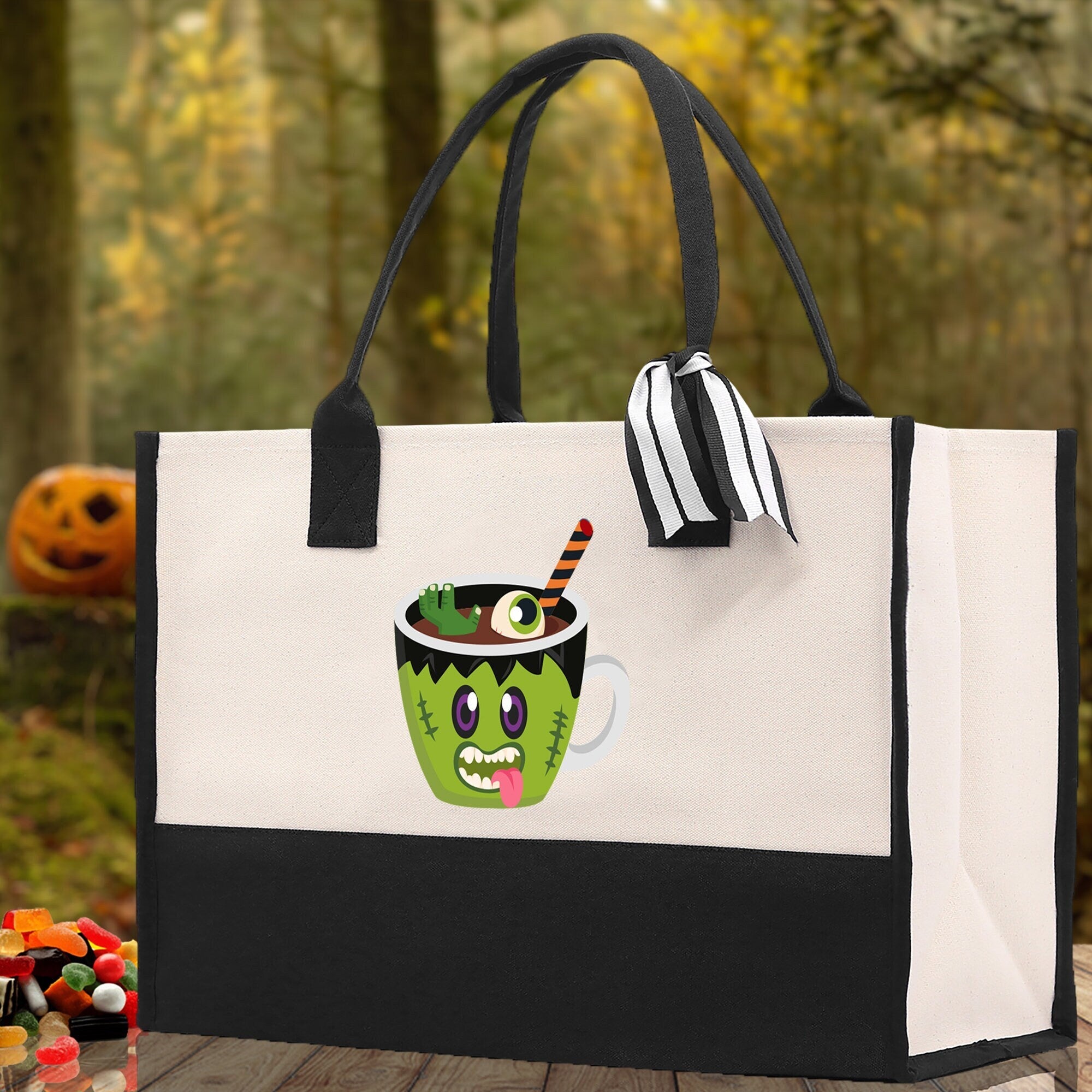 Halloween Trick or Treat Tote Bag Halloween Tote Bag for Kids Halloween Gift Halloween Candy Bag Halloween Doodles Cute Canvas Tote Bag - Aaria Tees Aaria Tees