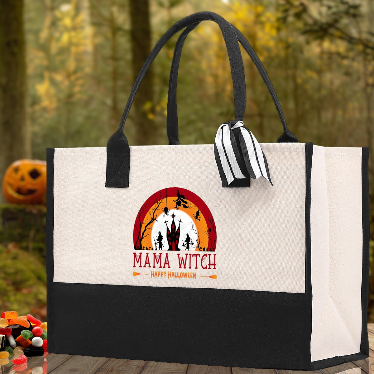 Halloween Trick or Treat Tote Bag Halloween Tote Bag for Kids Halloween Gift Halloween Candy Bag Halloween Doodles Cute Canvas Tote Bag - Aaria Tees