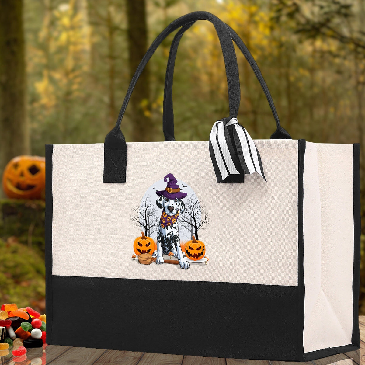 Halloween Trick or Treat Tote Bag Halloween Tote Bag for Kids Halloween Gift Halloween Candy Bag Halloween Doodles Cute Canvas Tote Bag - Aaria Tees