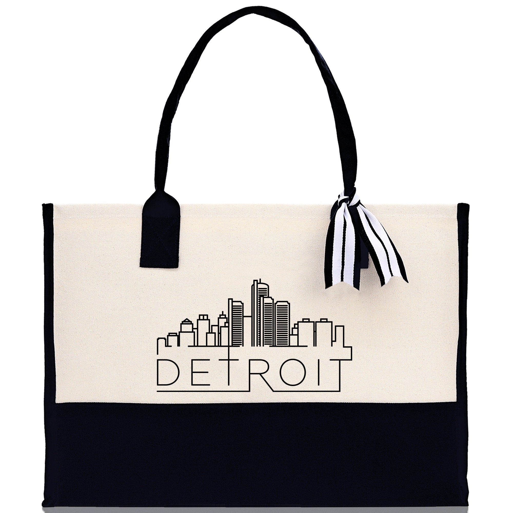 Detroit Cotton Canvas Tote Bag Travel Vacation Tote Employee and Client Gift Wedding Favor Birthday Welcome Tote Bag Bridesmaid Gift - Aaria Tees Aaria Tees