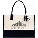 Detroit Cotton Canvas Tote Bag Travel Vacation Tote Employee and Client Gift Wedding Favor Birthday Welcome Tote Bag Bridesmaid Gift - Aaria Tees Aaria Tees