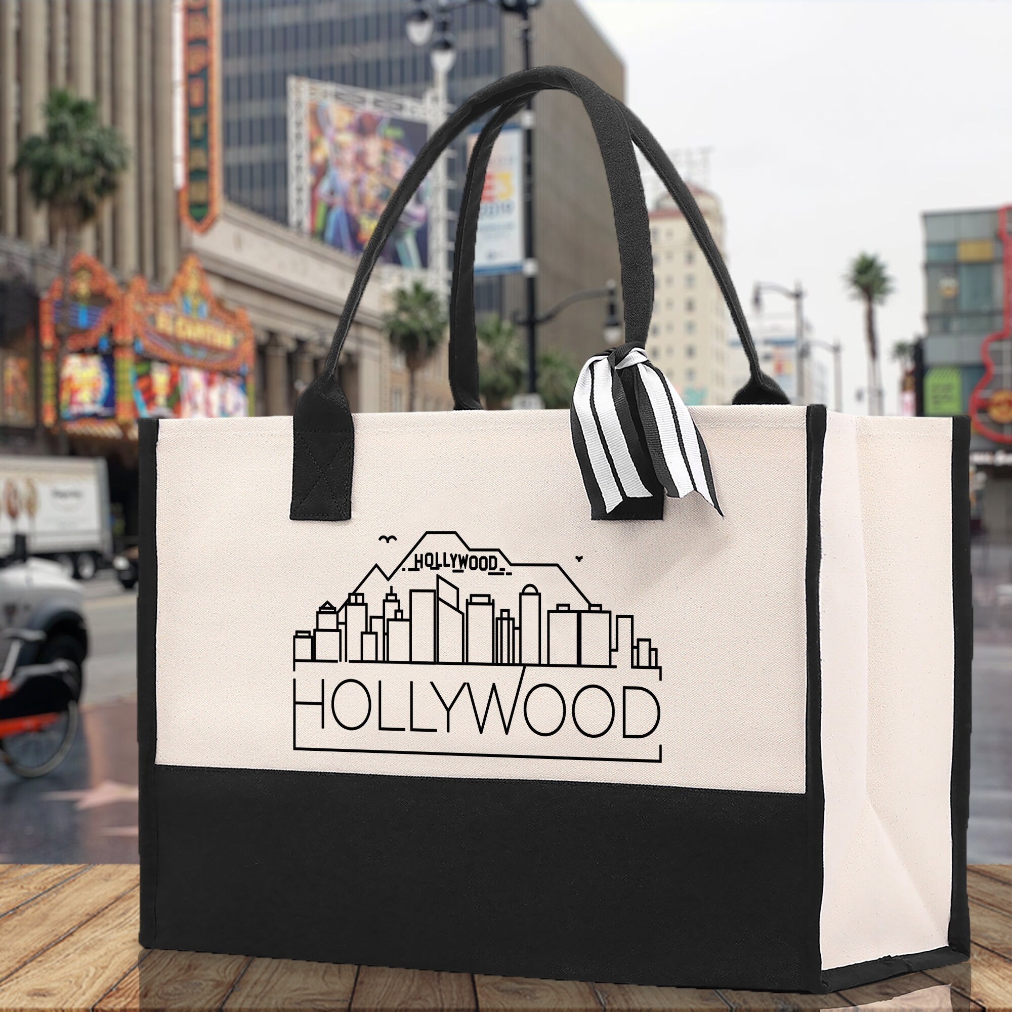 Hollywood Cotton Canvas Tote Bag Travel Vacation Tote Employee and Client Gift Wedding Favor Birthday Welcome Tote Bag Bridesmaid Gift - Aaria Tees Aaria Tees