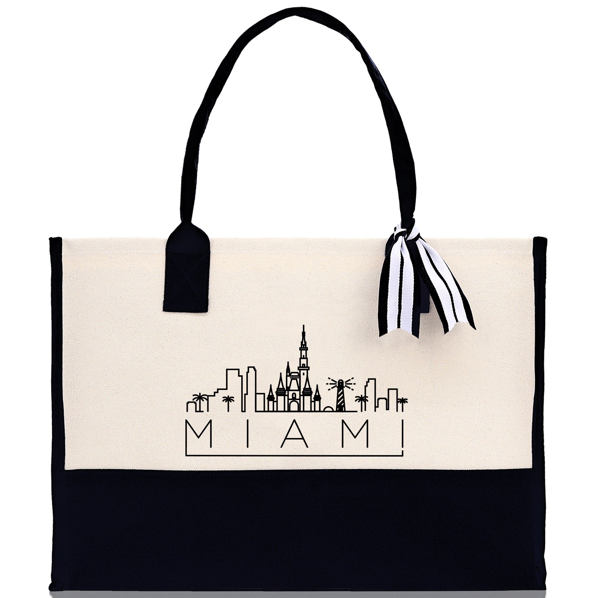 Miami Canvas Tote Bag Travel Vacation Tote Employee and Client Gift Wedding Favor Birthday Welcome Tote Bag Bridesmaid Gift - Aaria Tees Aaria Tees