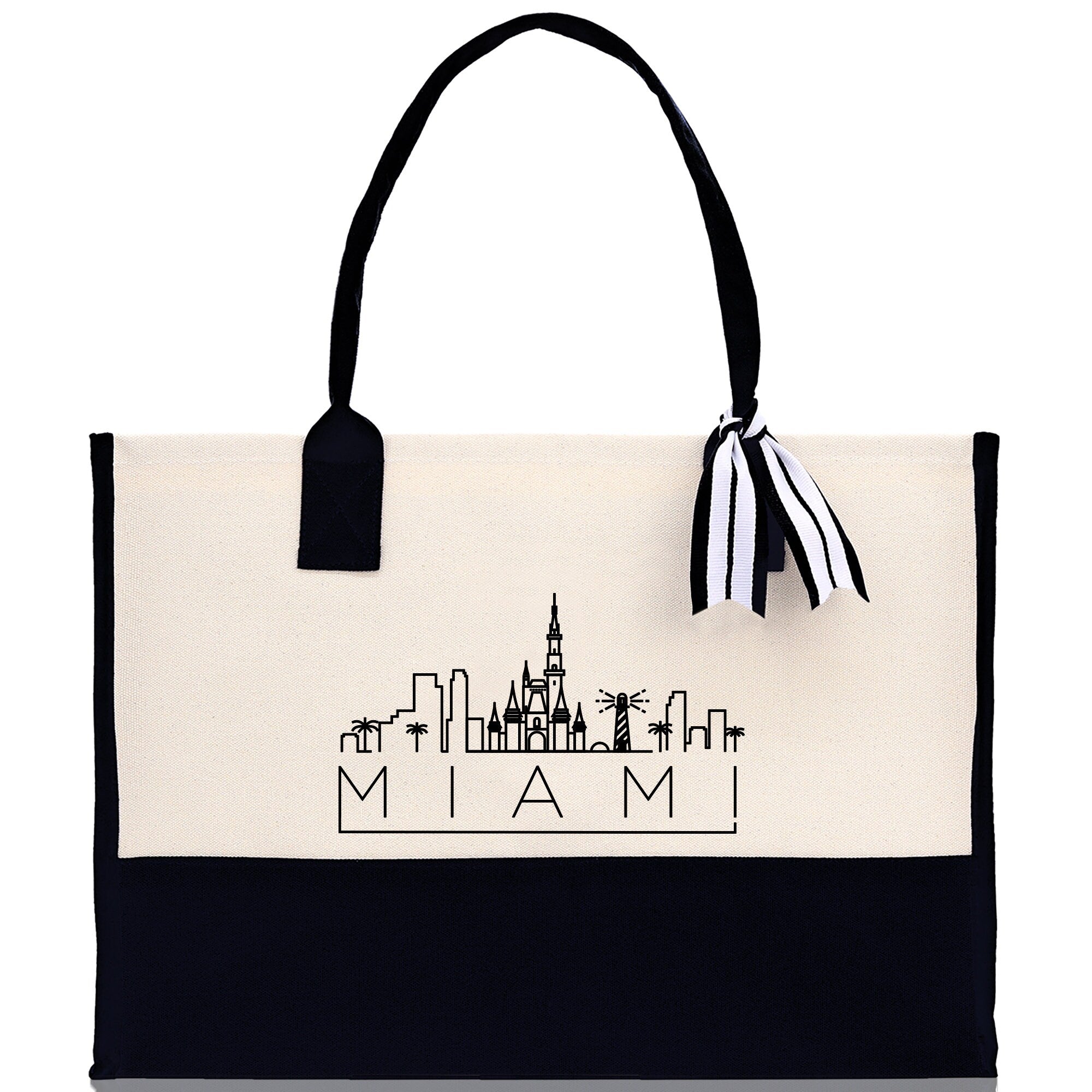 Miami Canvas Tote Bag Travel Vacation Tote Employee and Client Gift Wedding Favor Birthday Welcome Tote Bag Bridesmaid Gift - Aaria Tees Aaria Tees